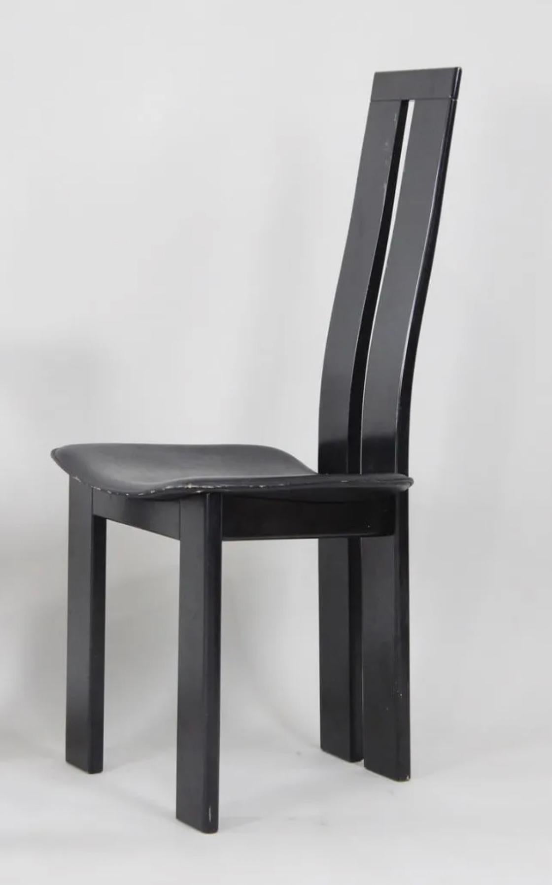 Post-Modern Set of 4 Midcentury Post Modern Black Dining Chairs by Pietro Costantini Italy For Sale