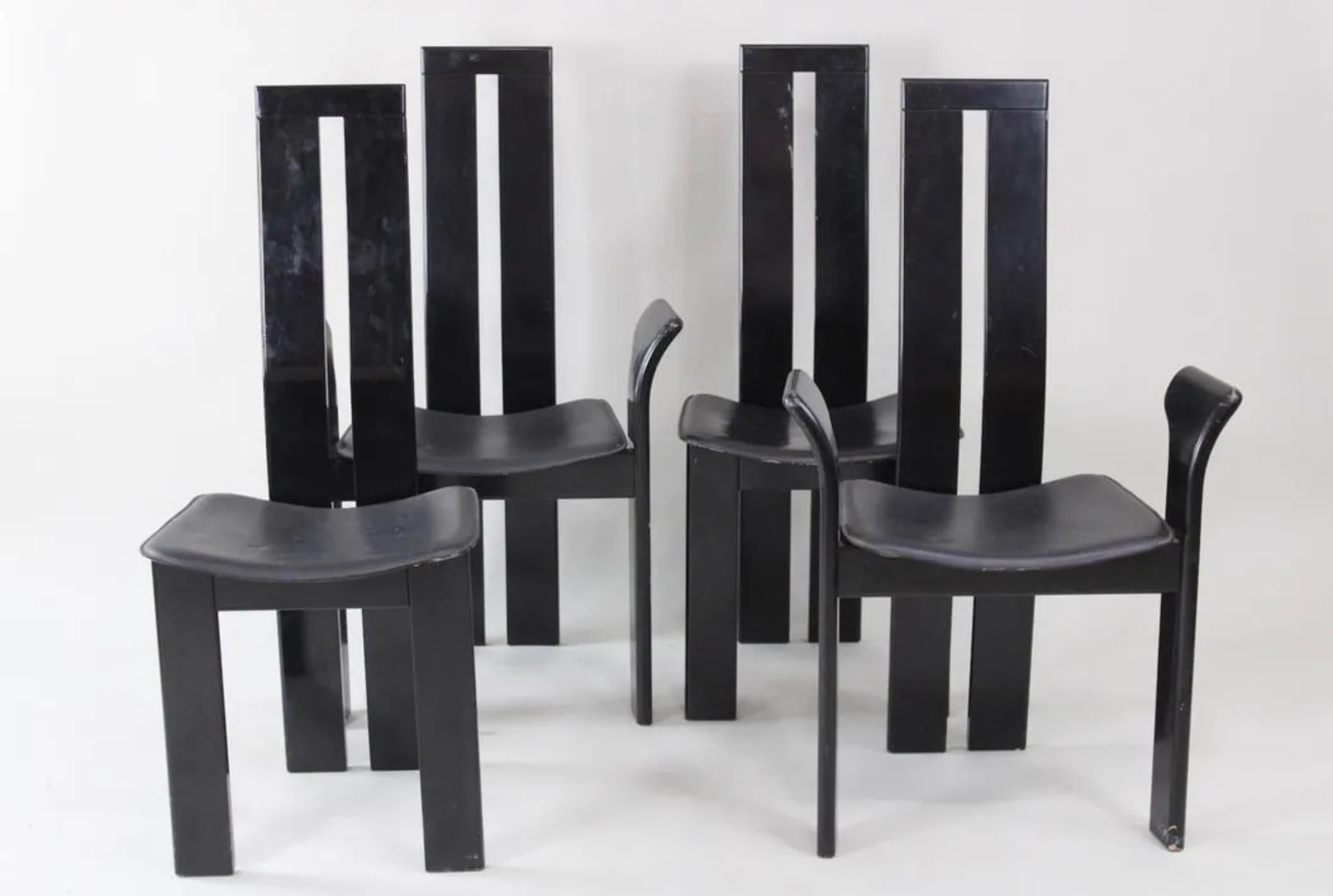 Italian Set of 4 Midcentury Post Modern Black Dining Chairs by Pietro Costantini Italy For Sale