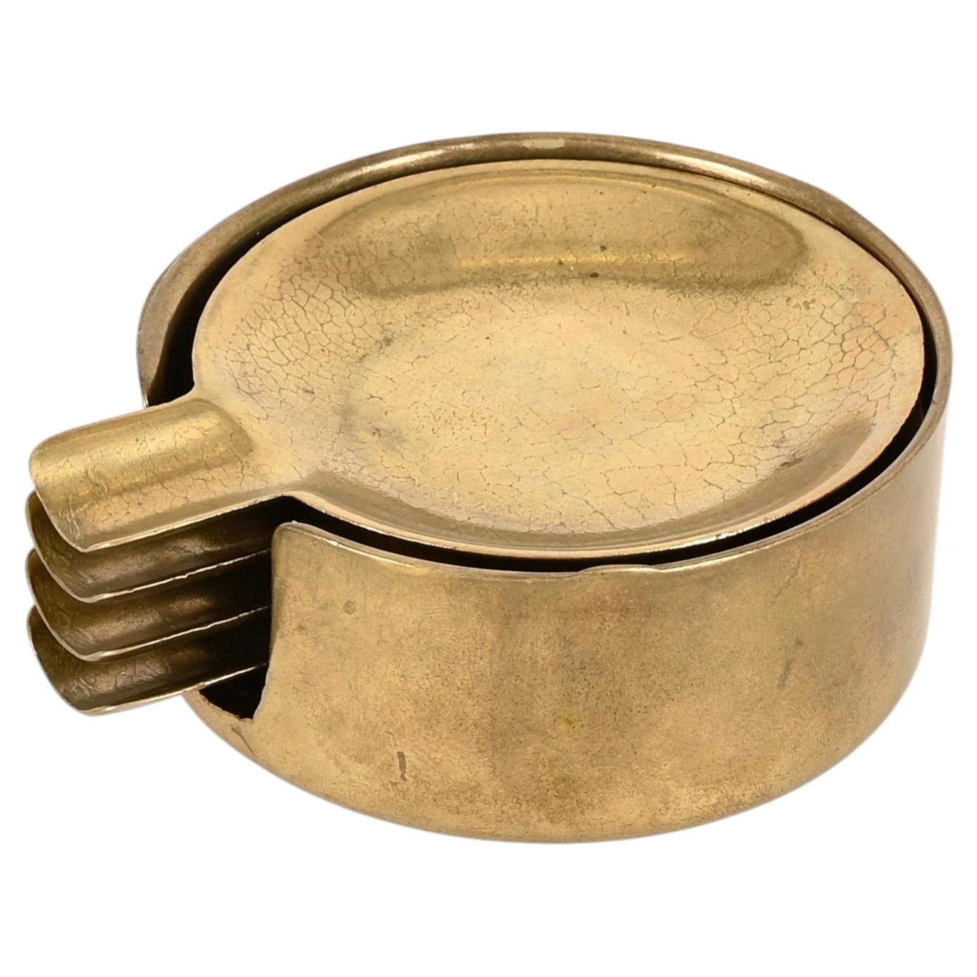 Set of 4 Midcentury Stackable Solid Brass Austrian Ashtrays After Adnet, 1950s