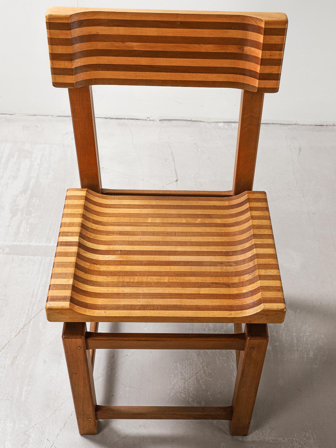 Set of 4 Midcentury Striped Dual Tone Wood Dining or Side Chairs In Good Condition In London, Charterhouse Square