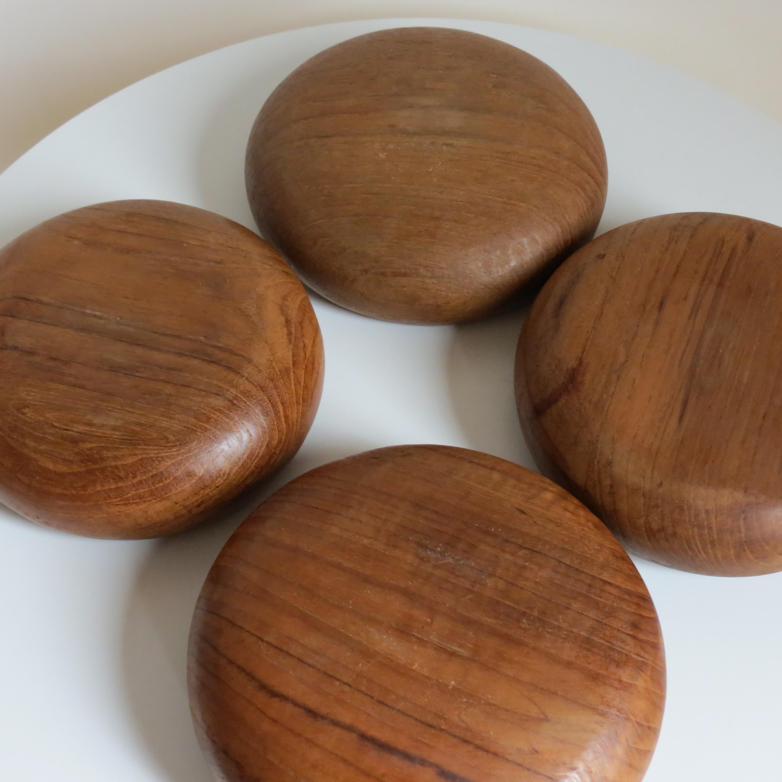 Set of 4 Midcentury Teak Wooden Bowls 1960s For Sale 1