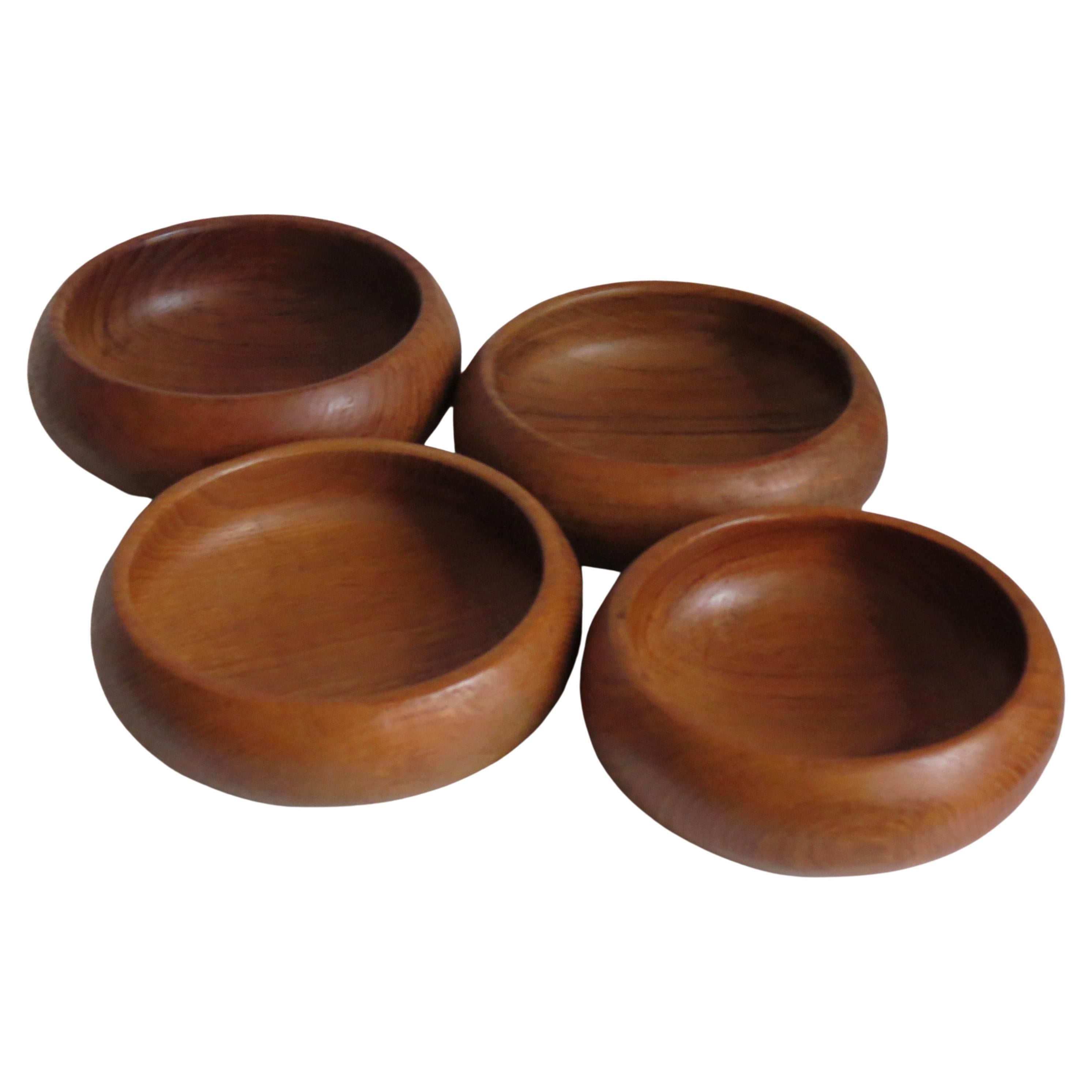 Set of 4 Midcentury Teak Wooden Bowls 1960s For Sale