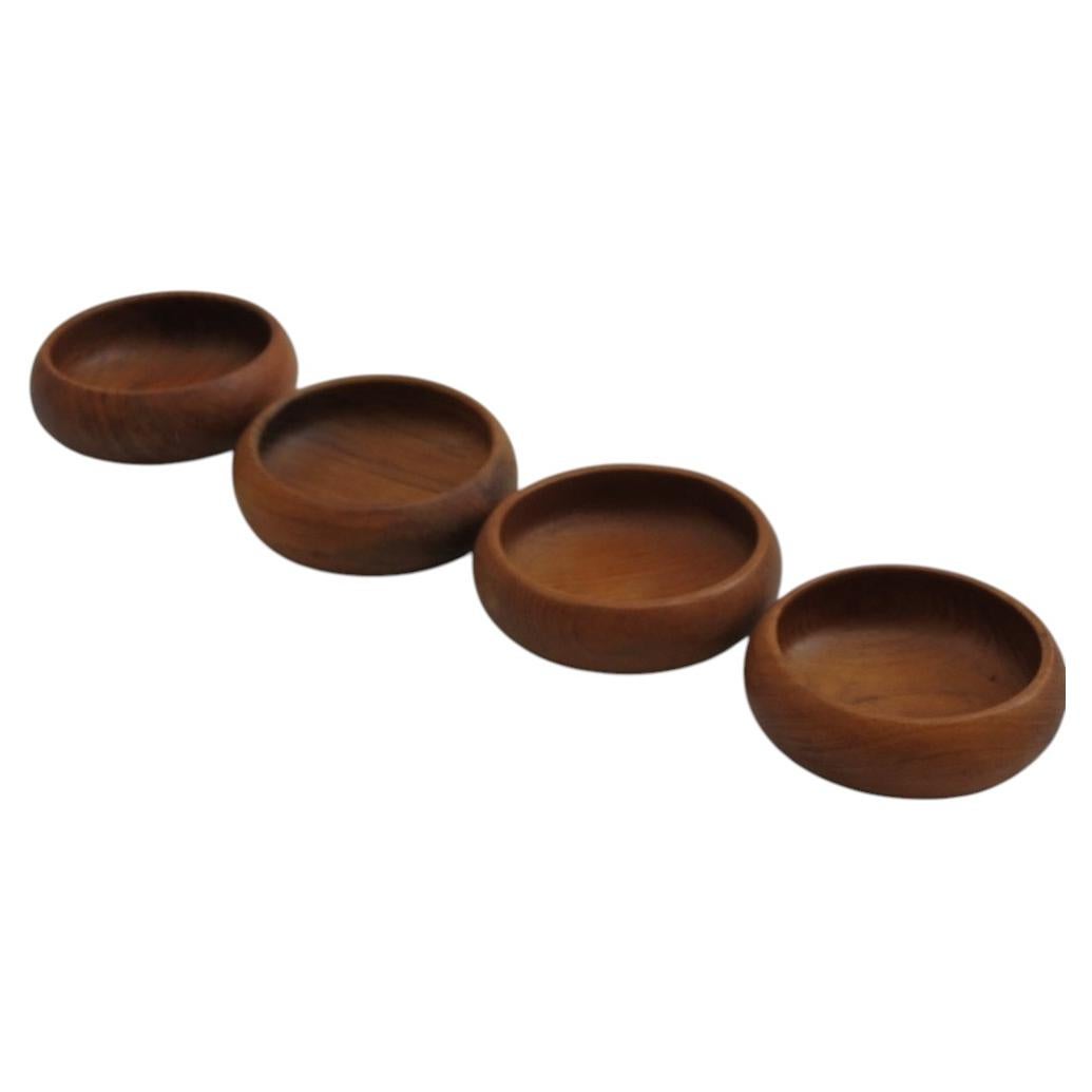 Set of 4 Midcentury Teak Wooden Serving Bowls 1960s