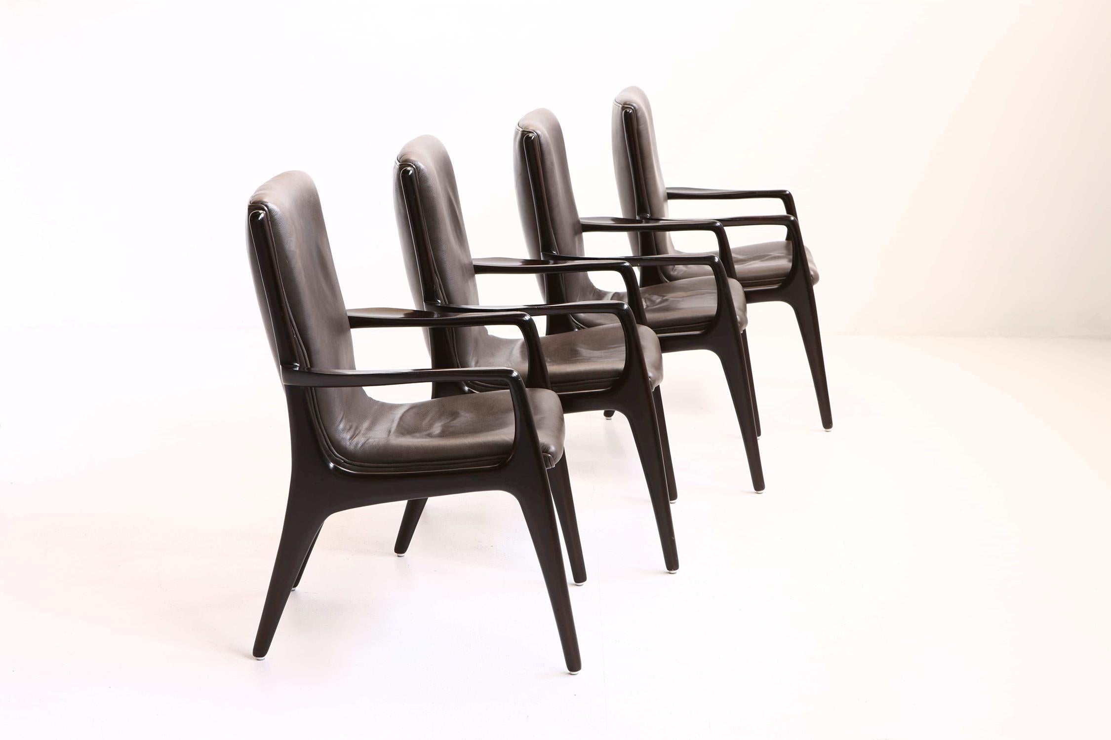 Mid-Century Modern Set of 4 Midcentury Vladimir Kagan Sculpted Sling Dining Chairs Model VK 101A For Sale