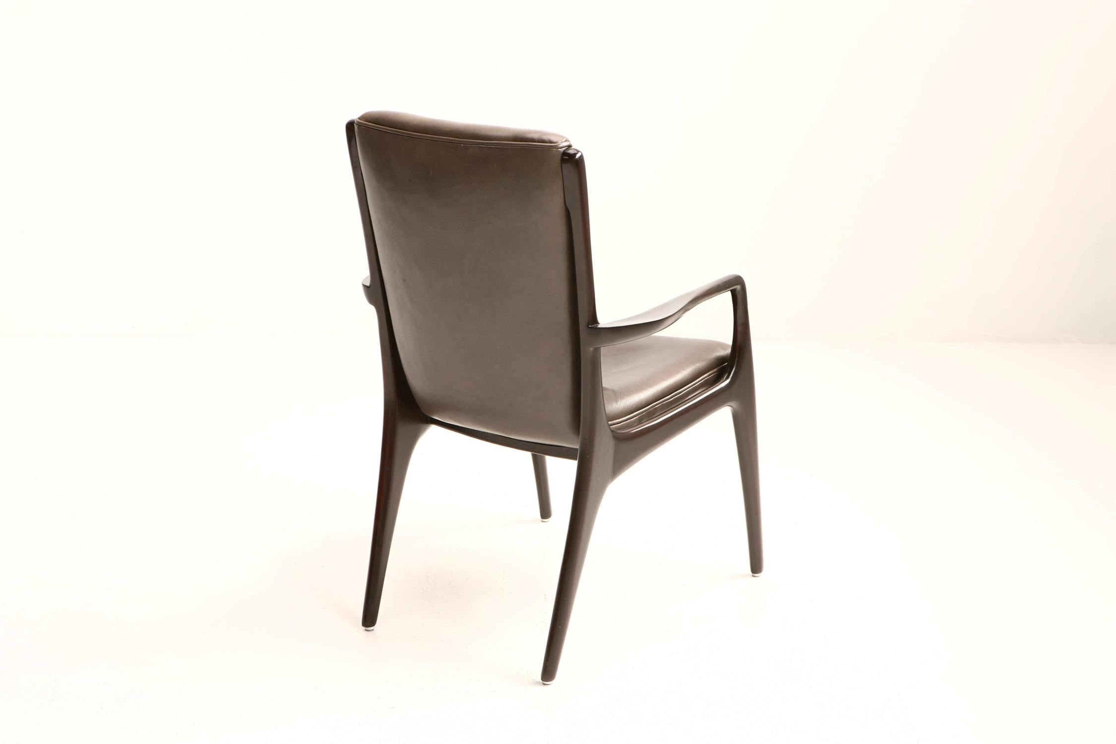 Leather Set of 4 Midcentury Vladimir Kagan Sculpted Sling Dining Chairs Model VK 101A For Sale