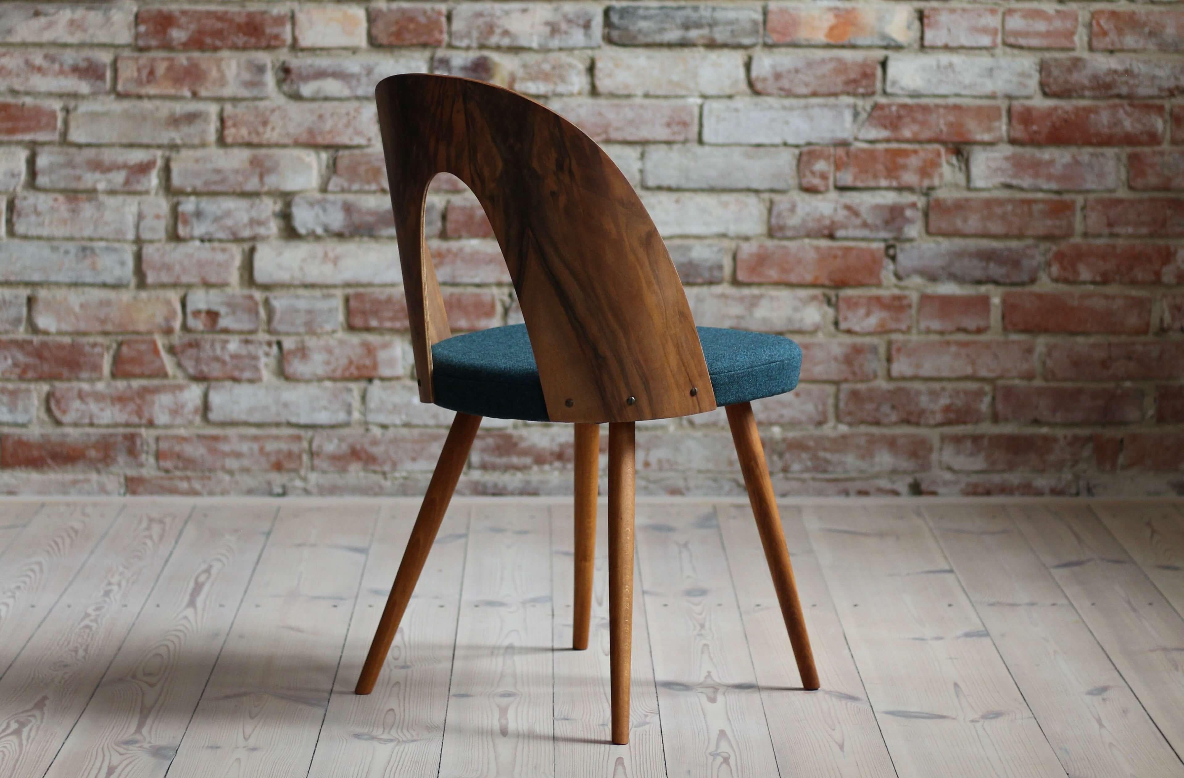 Set of 4 Midcentury Walnut Dining Chairs by A. Šuman, KVADRAT Reupholstery 3