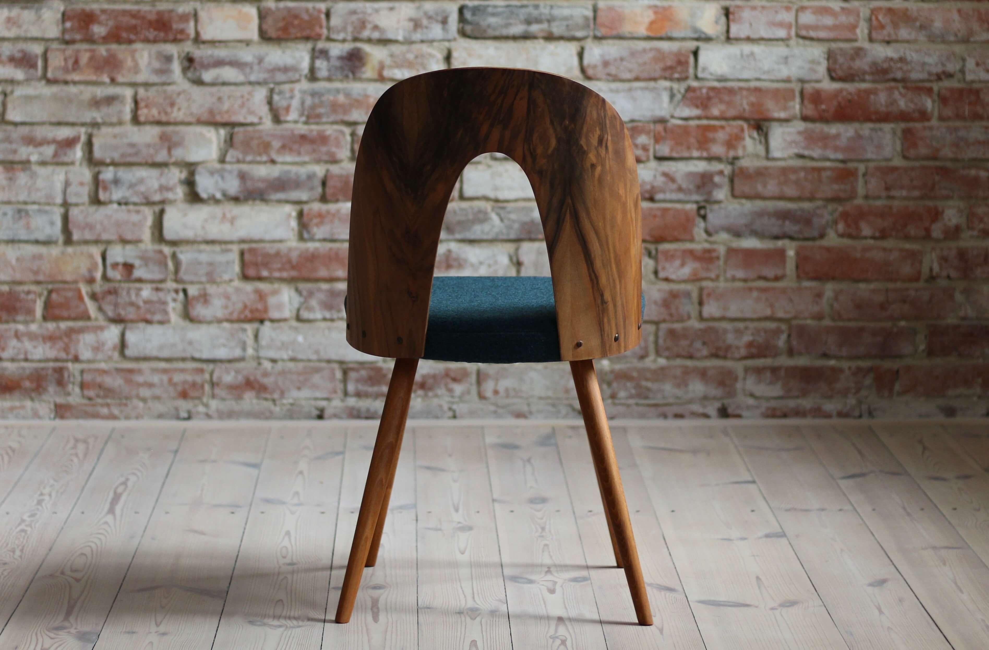 Set of 4 Midcentury Walnut Dining Chairs by A. Šuman, KVADRAT Reupholstery 4