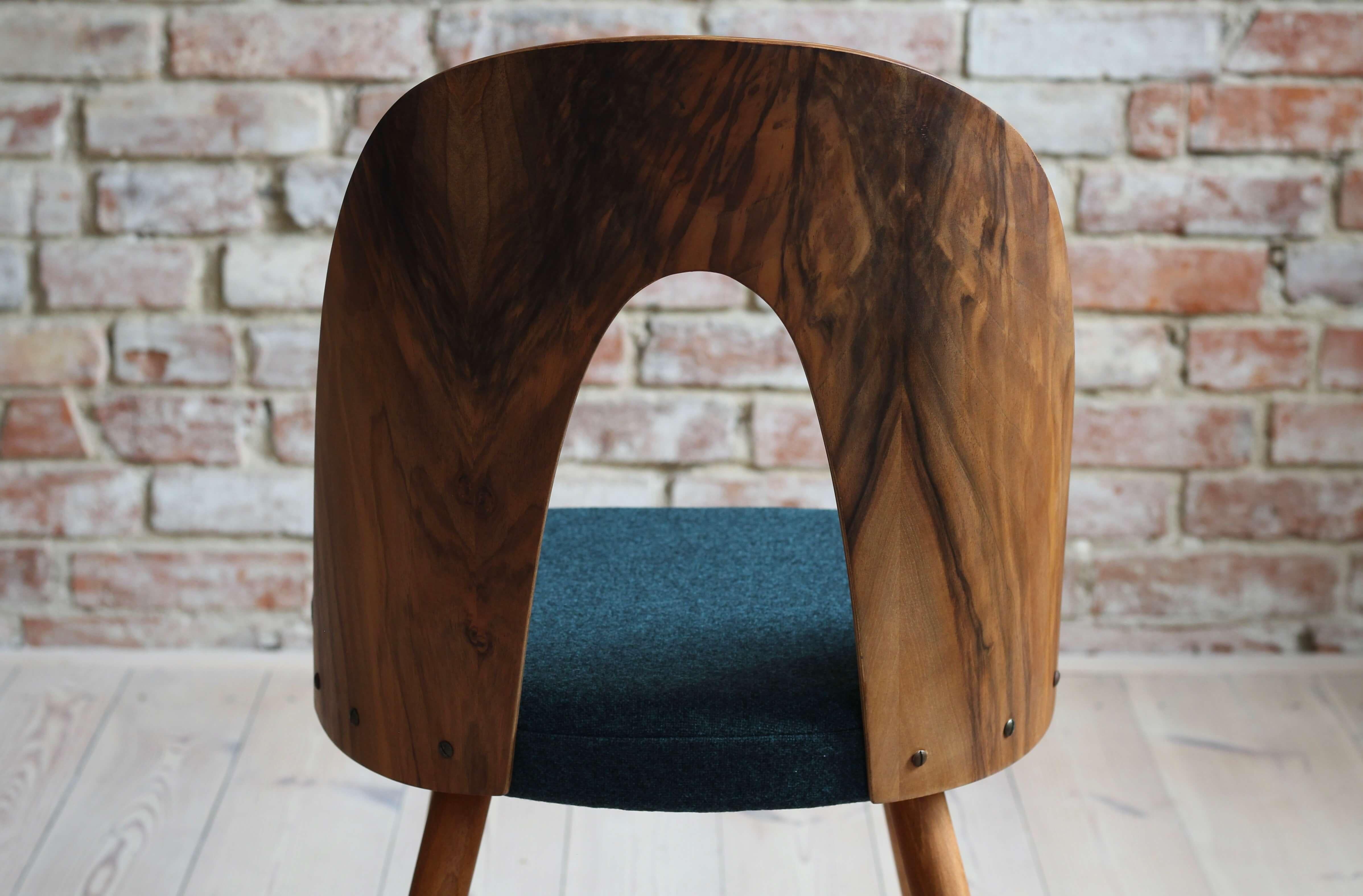 Set of 4 Midcentury Walnut Dining Chairs by A. Šuman, KVADRAT Reupholstery 9