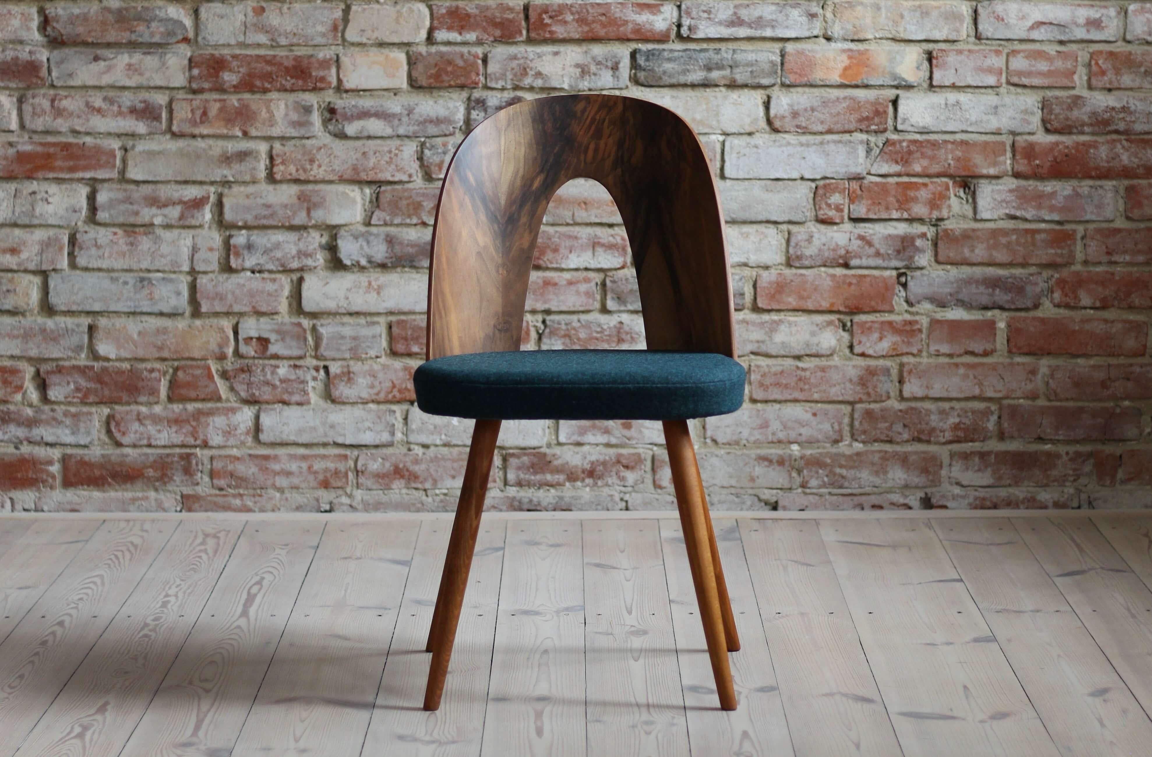 Mid-20th Century Set of 4 Midcentury Walnut Dining Chairs by A. Šuman, KVADRAT Reupholstery