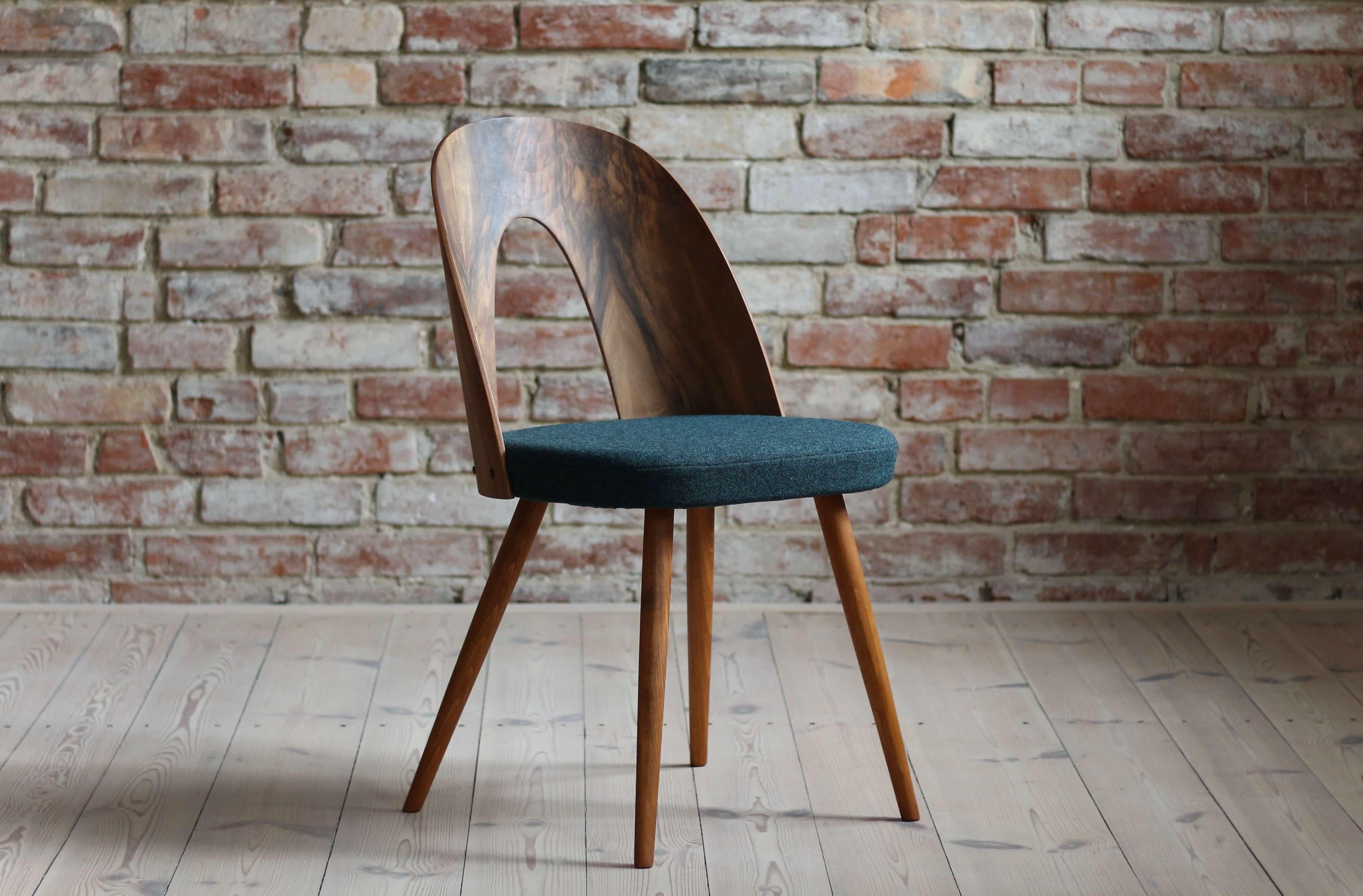 Set of 4 Midcentury Walnut Dining Chairs by A. Šuman, KVADRAT Reupholstery 1