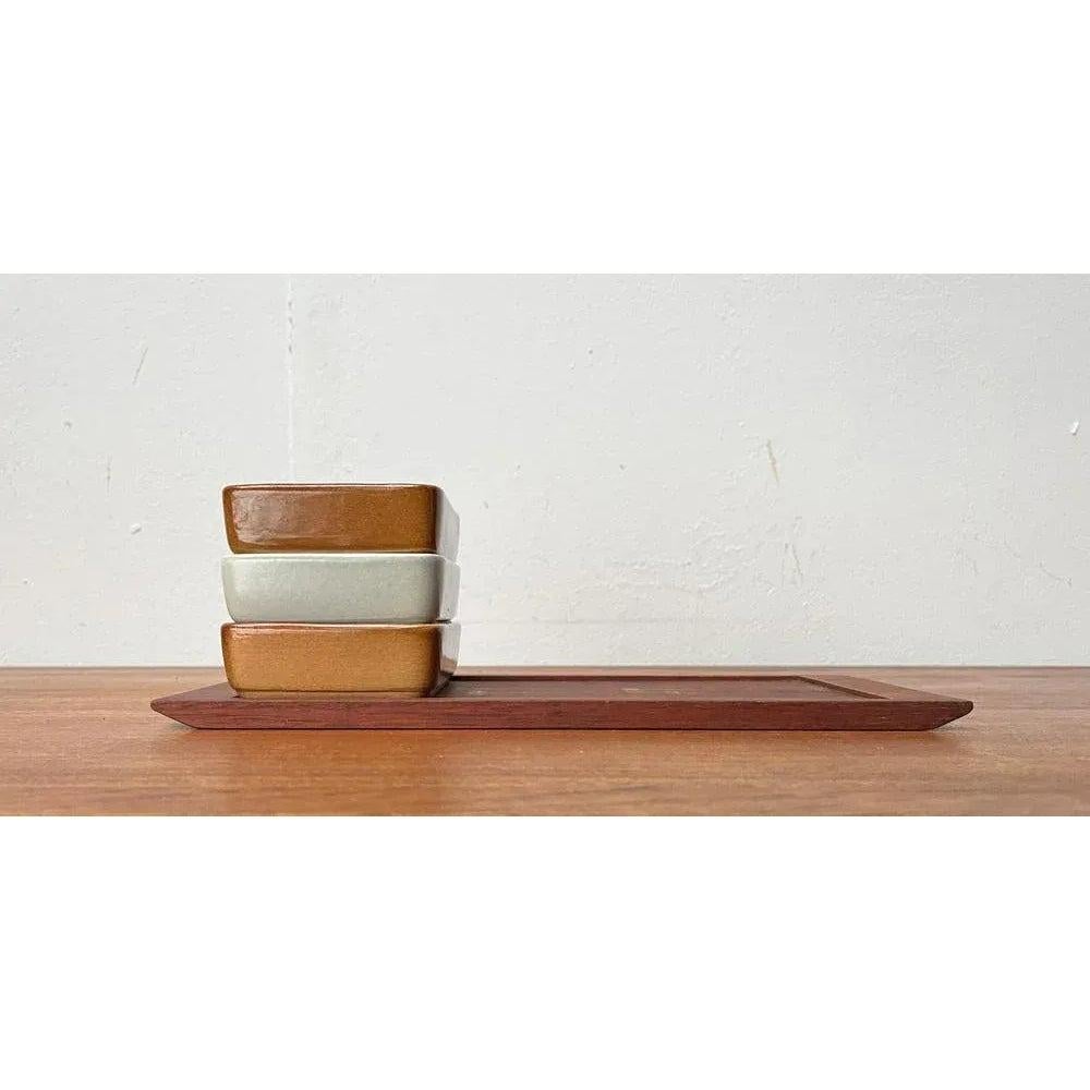 Mid-Century Modern Set of 4 MidCentury West German Pottery WGP Stacking Bowls with Teak Tray, 1960s For Sale