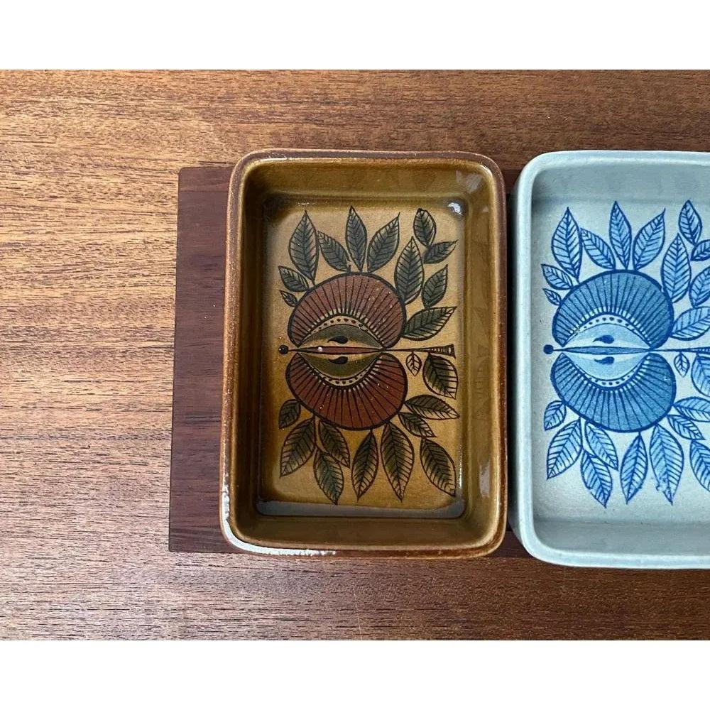 Ceramic Set of 4 MidCentury West German Pottery WGP Stacking Bowls with Teak Tray, 1960s For Sale