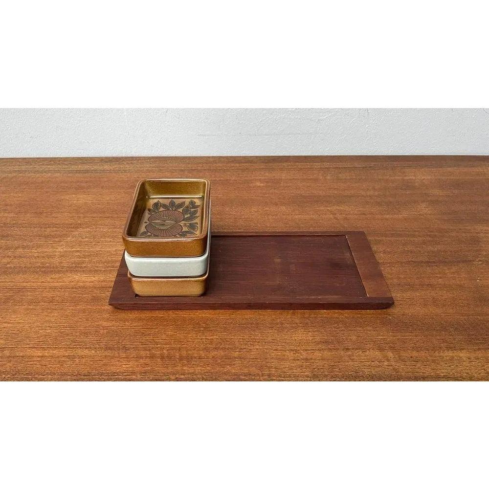 Set of 4 MidCentury West German Pottery WGP Stacking Bowls with Teak Tray, 1960s For Sale 2
