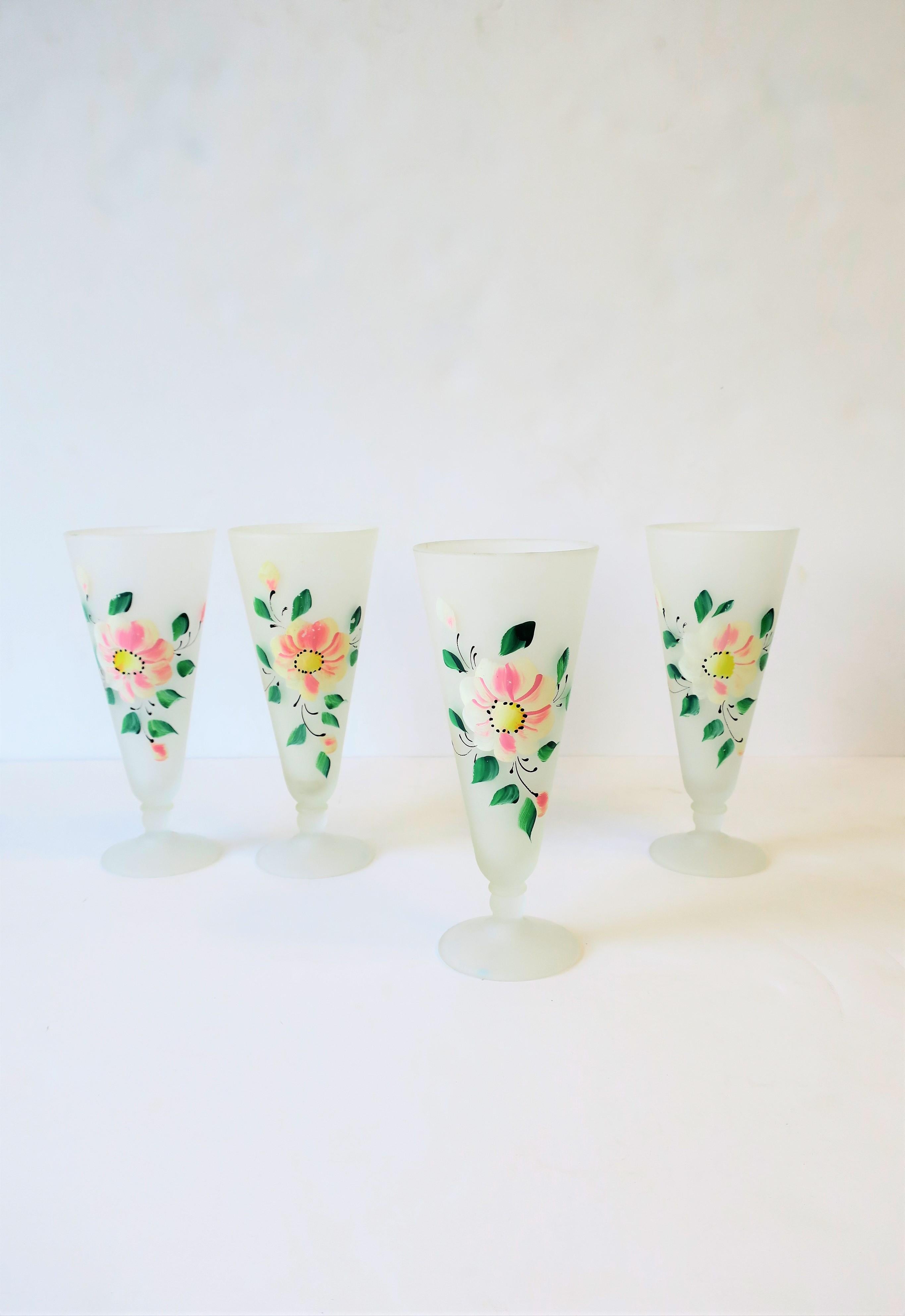 White Floral 'Chintz' Cocktail Glasses with Pink and Green Flowers, Set of 4 5