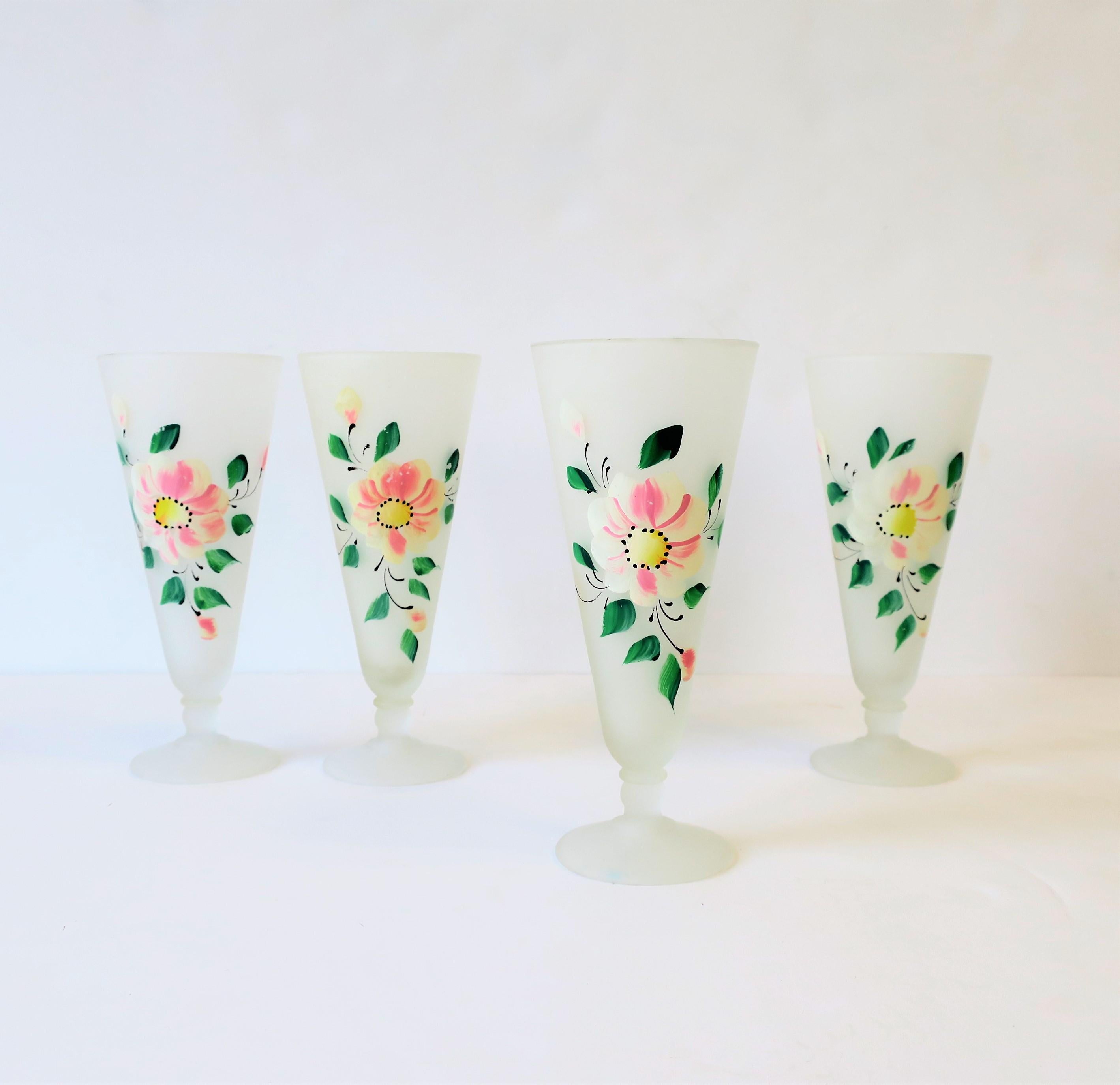White Floral 'Chintz' Cocktail Glasses with Pink and Green Flowers, Set of 4 6