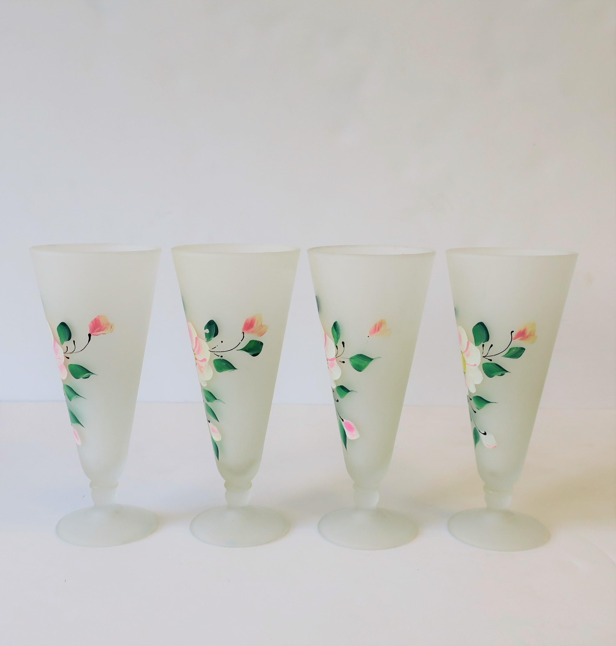 White Floral 'Chintz' Cocktail Glasses with Pink and Green Flowers, Set of 4 7