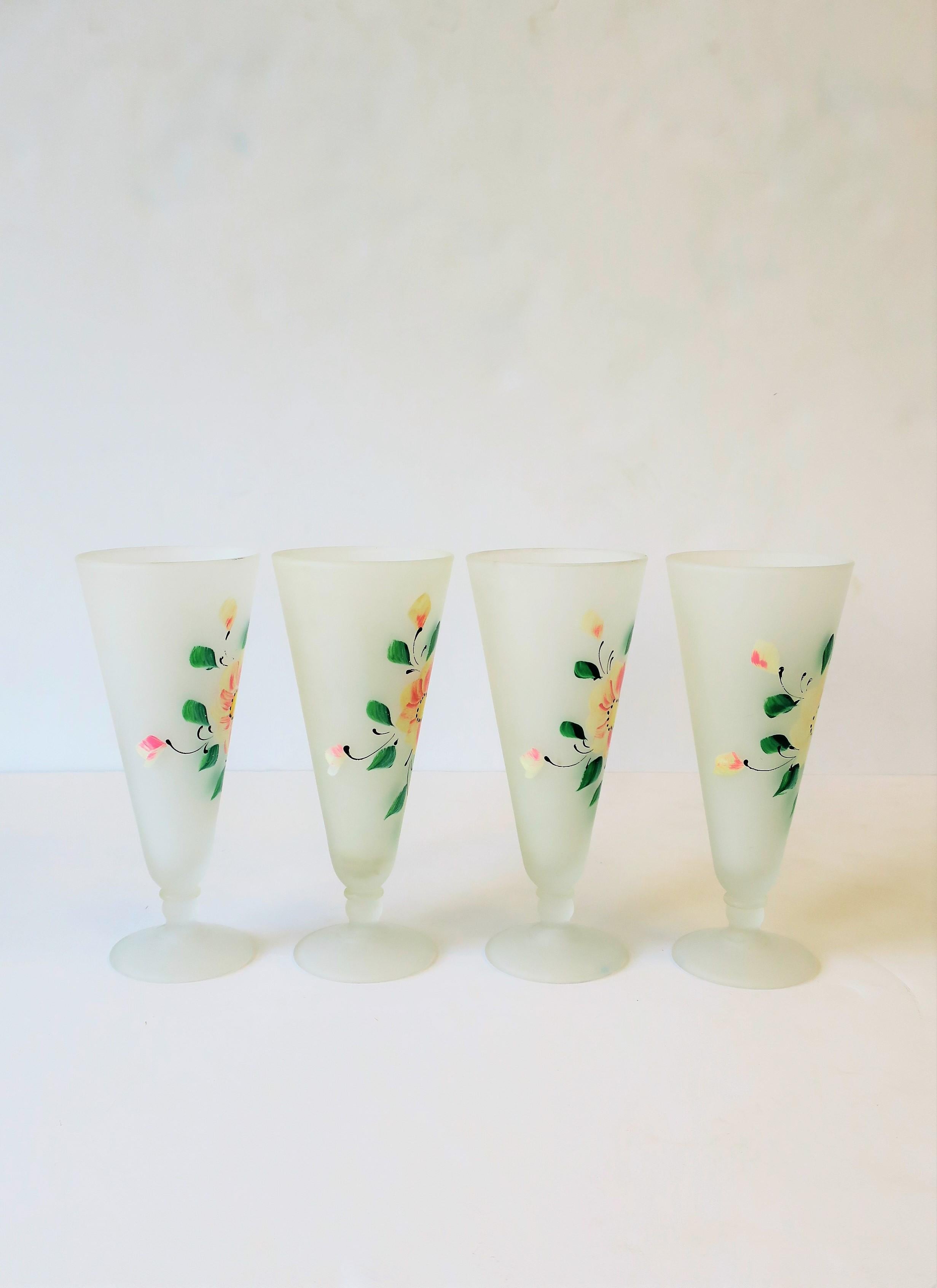 White Floral 'Chintz' Cocktail Glasses with Pink and Green Flowers, Set of 4 8