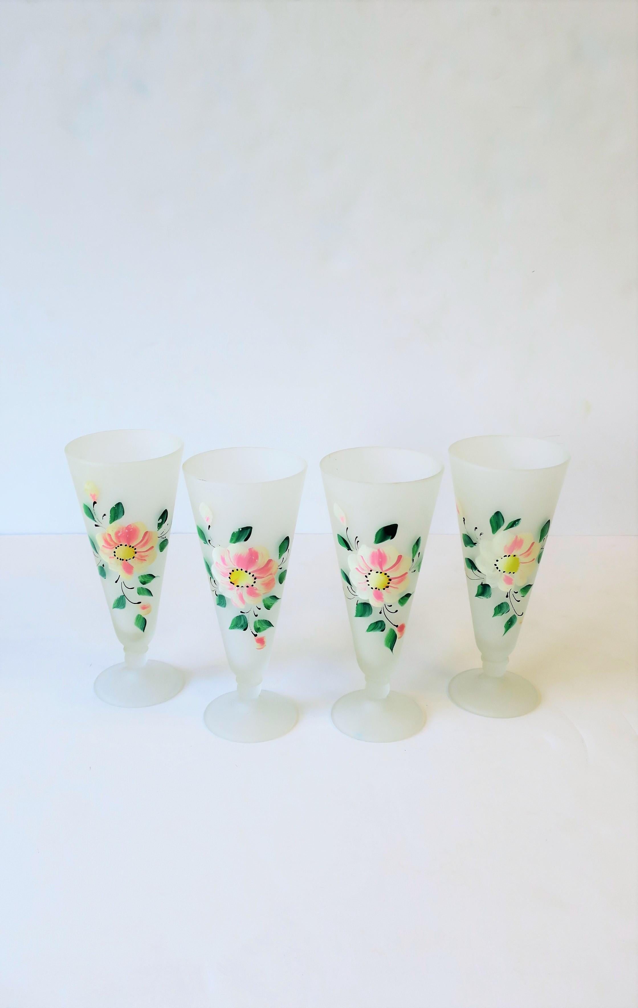 White Floral 'Chintz' Cocktail Glasses with Pink and Green Flowers, Set of 4 9