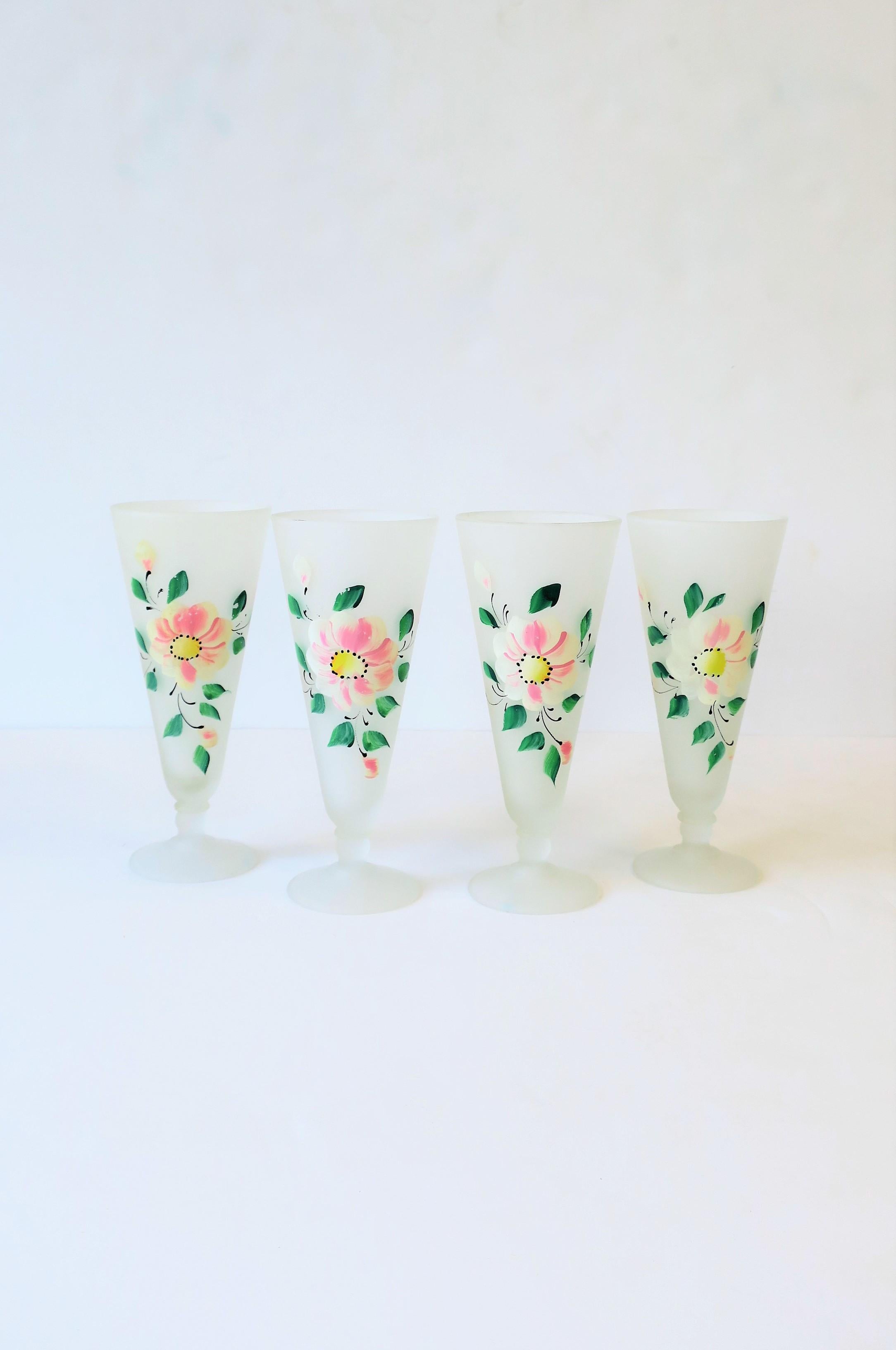 White Floral 'Chintz' Cocktail Glasses with Pink and Green Flowers, Set of 4 10