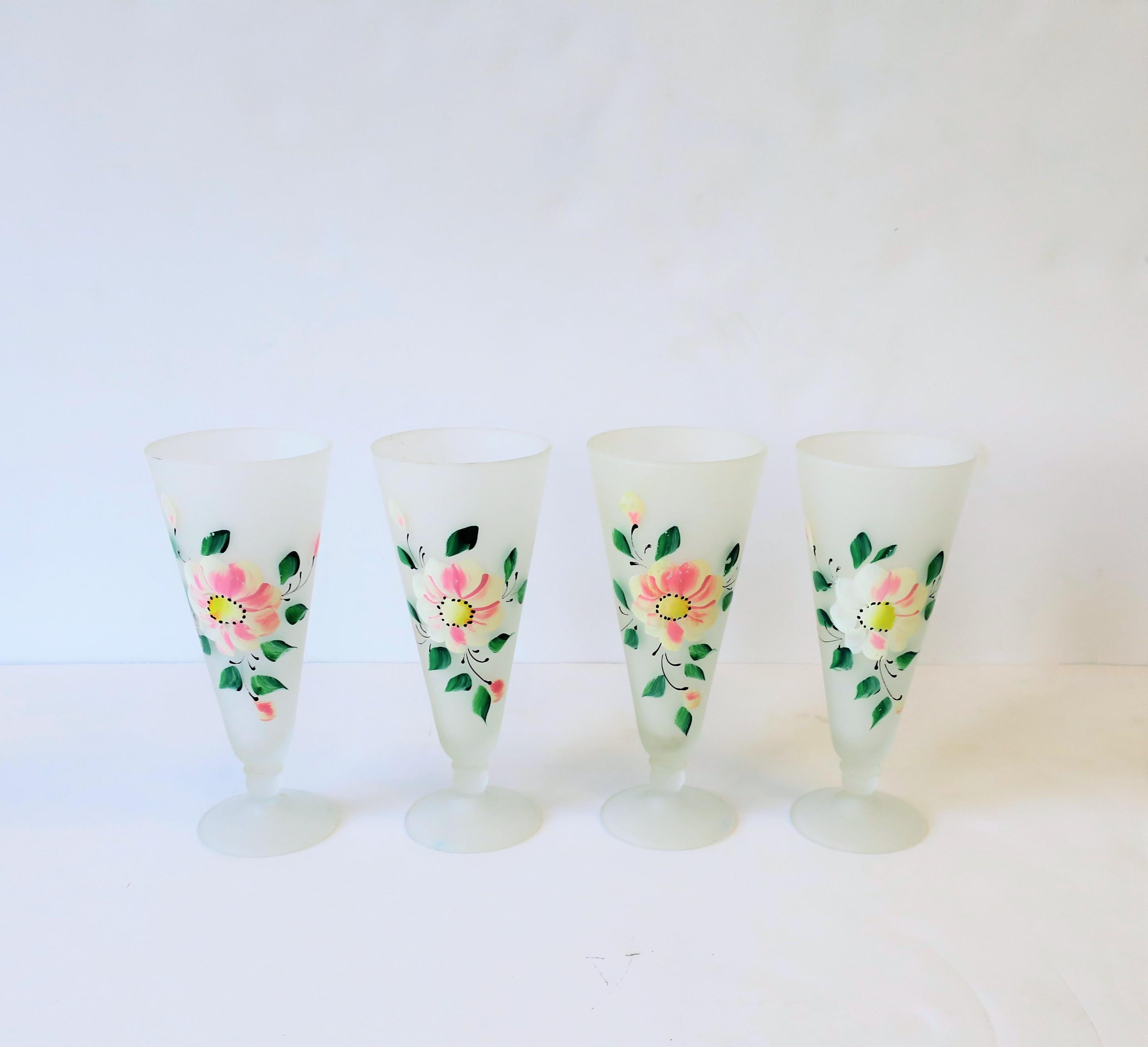 American White Floral 'Chintz' Cocktail Glasses with Pink and Green Flowers, Set of 4