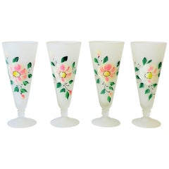 White Floral 'Chintz' Cocktail Glasses with Pink and Green, Set of 4