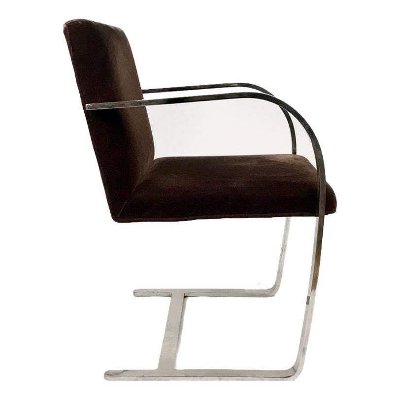 Mid-Century Modern Set of 4 Mies Van Der Rohe for Knoll Flat Brno Chairs in Chocolate Brown Mohair