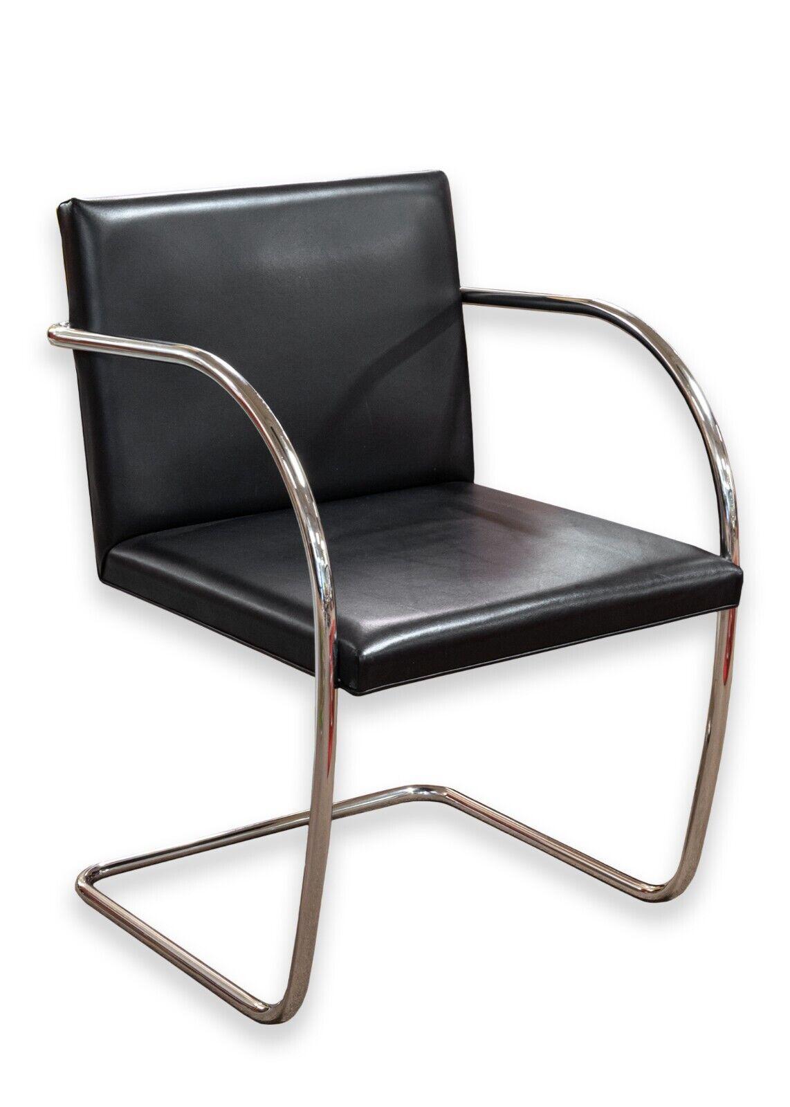 Set of 4 Mies van der Rohe for Knoll Tubular Black Leather Brno MCM Chairs In Good Condition For Sale In Keego Harbor, MI