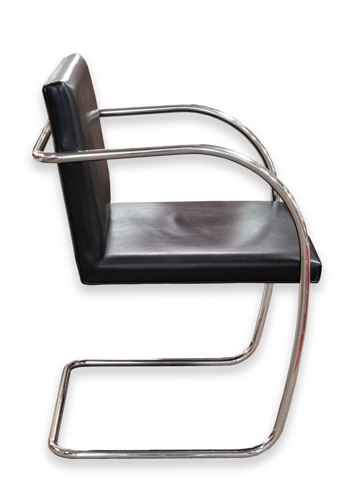 20th Century Set of 4 Mies van der Rohe for Knoll Tubular Black Leather Brno MCM Chairs For Sale
