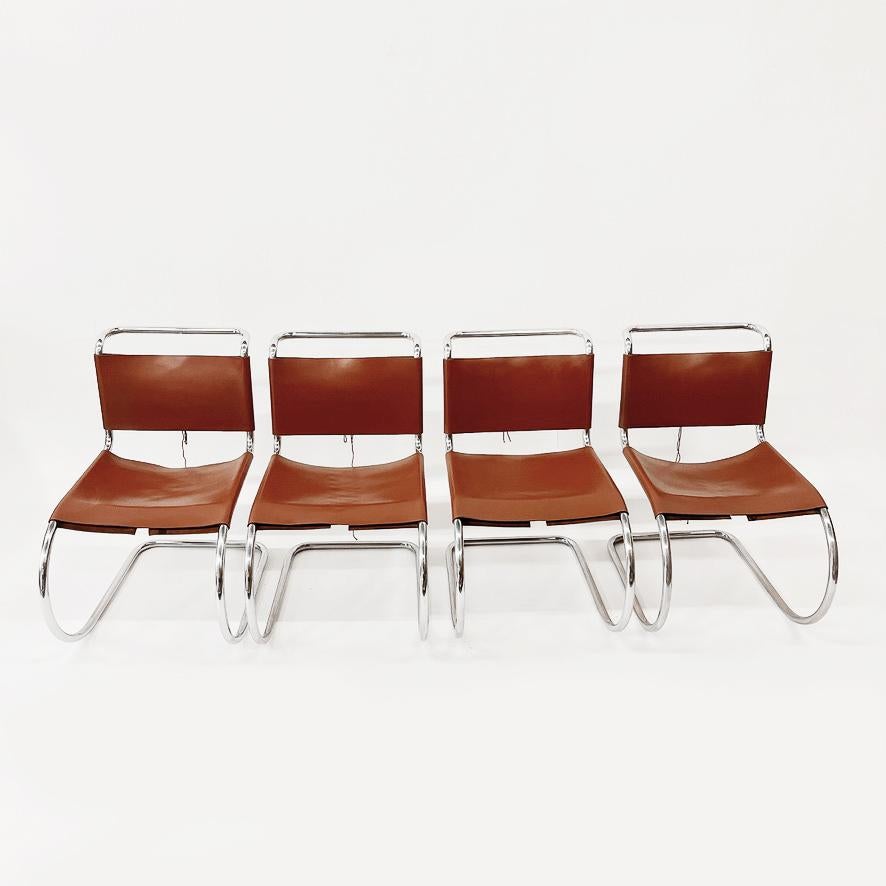 Italian Set of 4 Mies Van Der Rohe Leather MR10 Cantilever Chairs 1970s