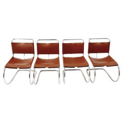 Vintage Set of 4 Mies Van Der Rohe Leather MR10 Cantilever Chairs 1970s