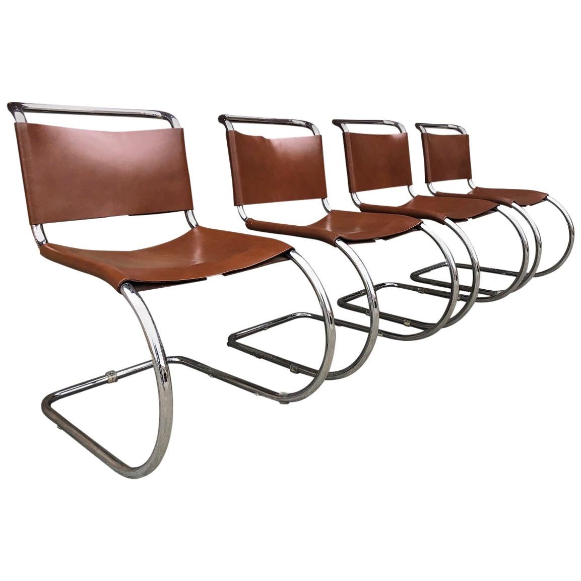 Set of 4 Mies van der Rohe Leather MR10 Cantilever Chairs for Knoll Int'l