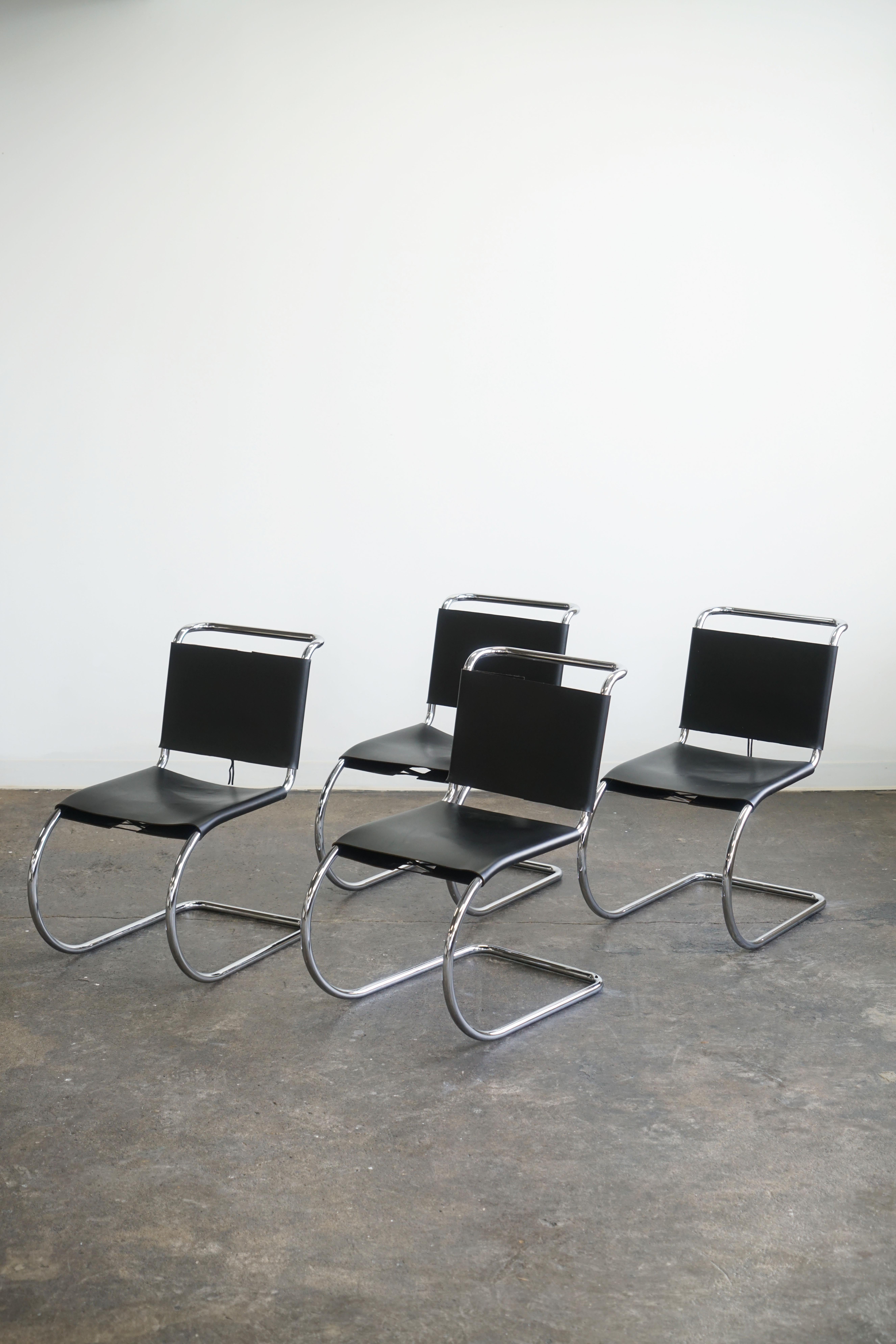 Bauhaus Set of 4 Mies van der Rohe Leather MR10 Cantilever Chairs for Knoll / Stendig