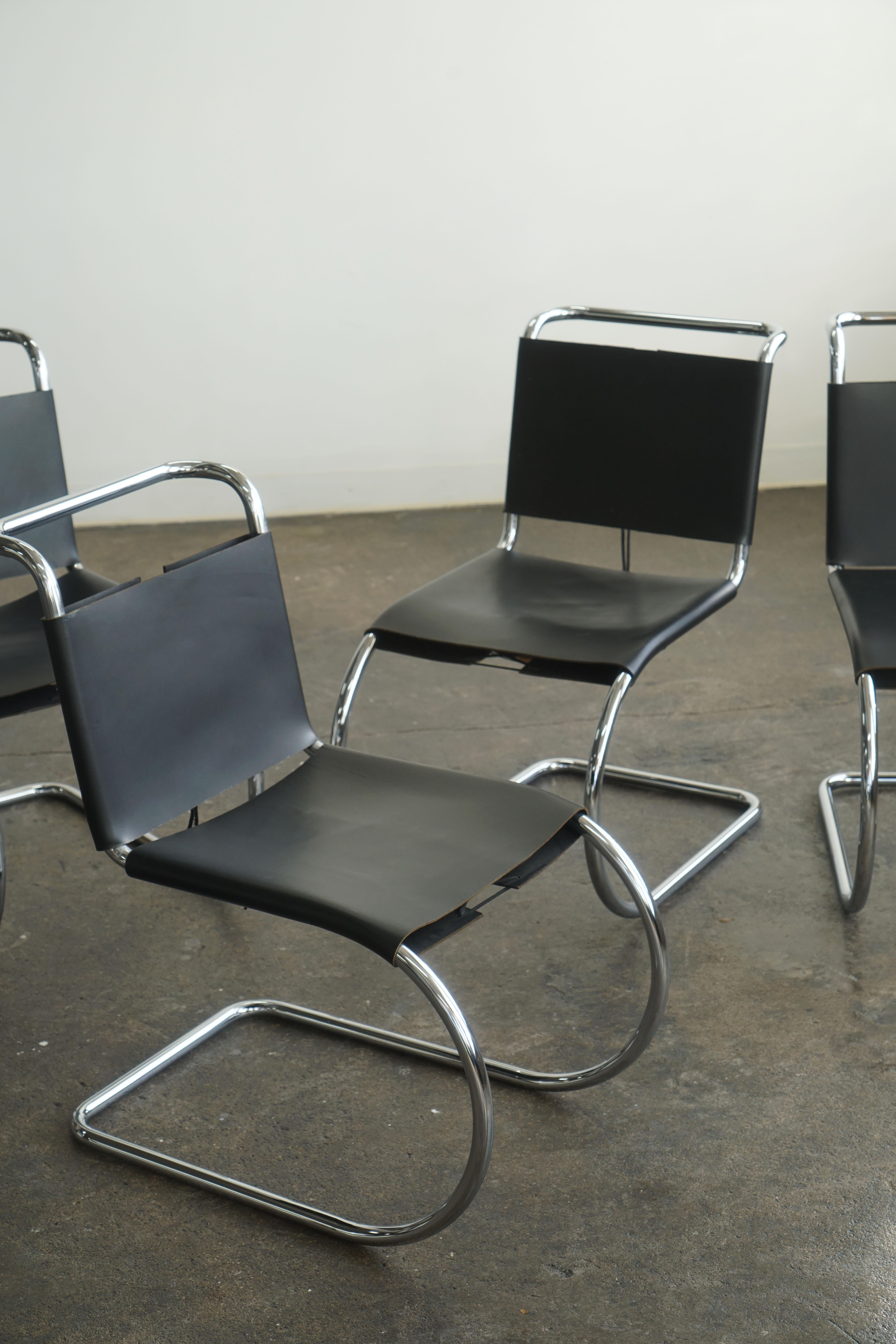 Set of 4 Mies van der Rohe Leather MR10 Cantilever Chairs for Knoll / Stendig 1