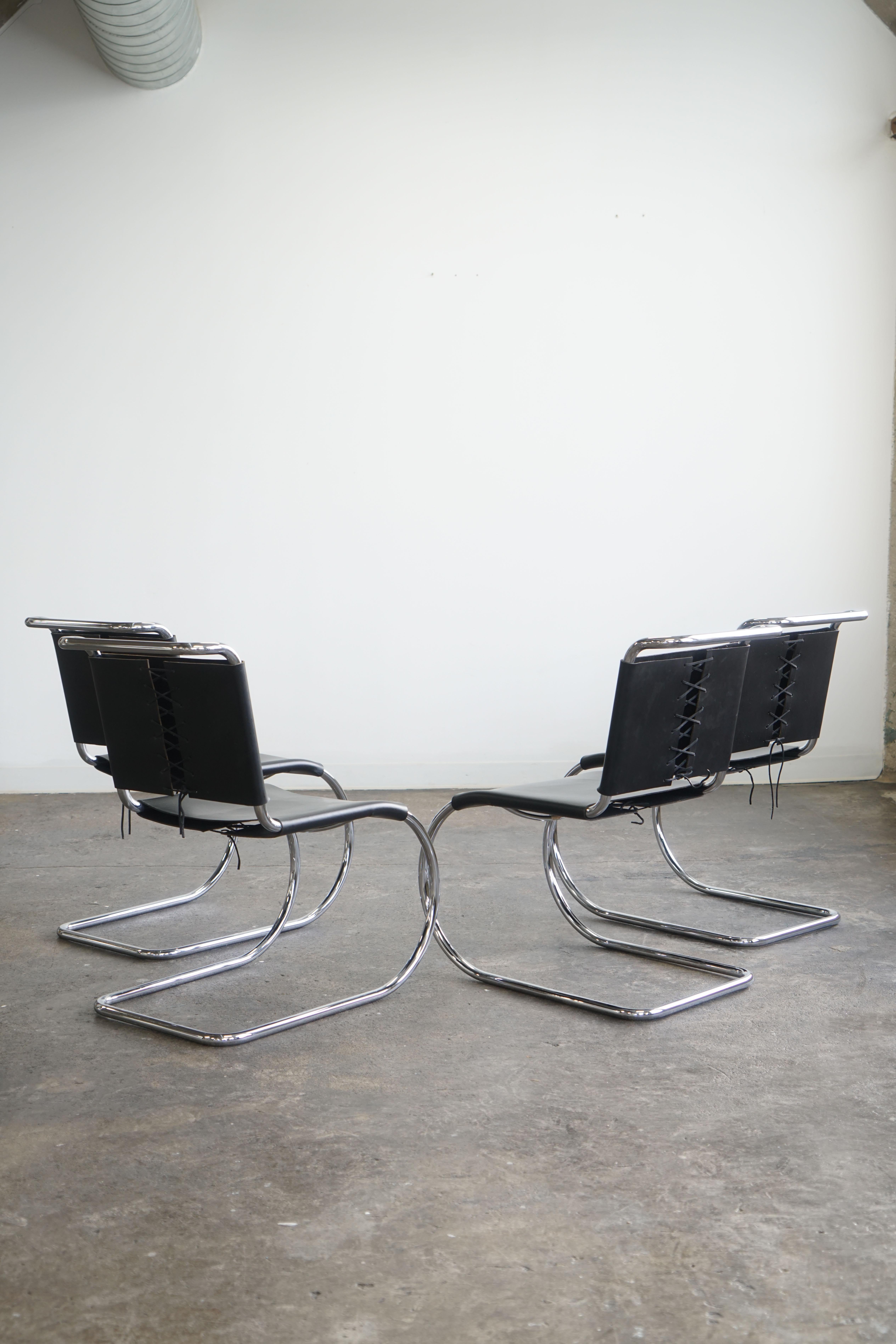 Set of 4 Mies van der Rohe Leather MR10 Cantilever Chairs for Knoll / Stendig 2