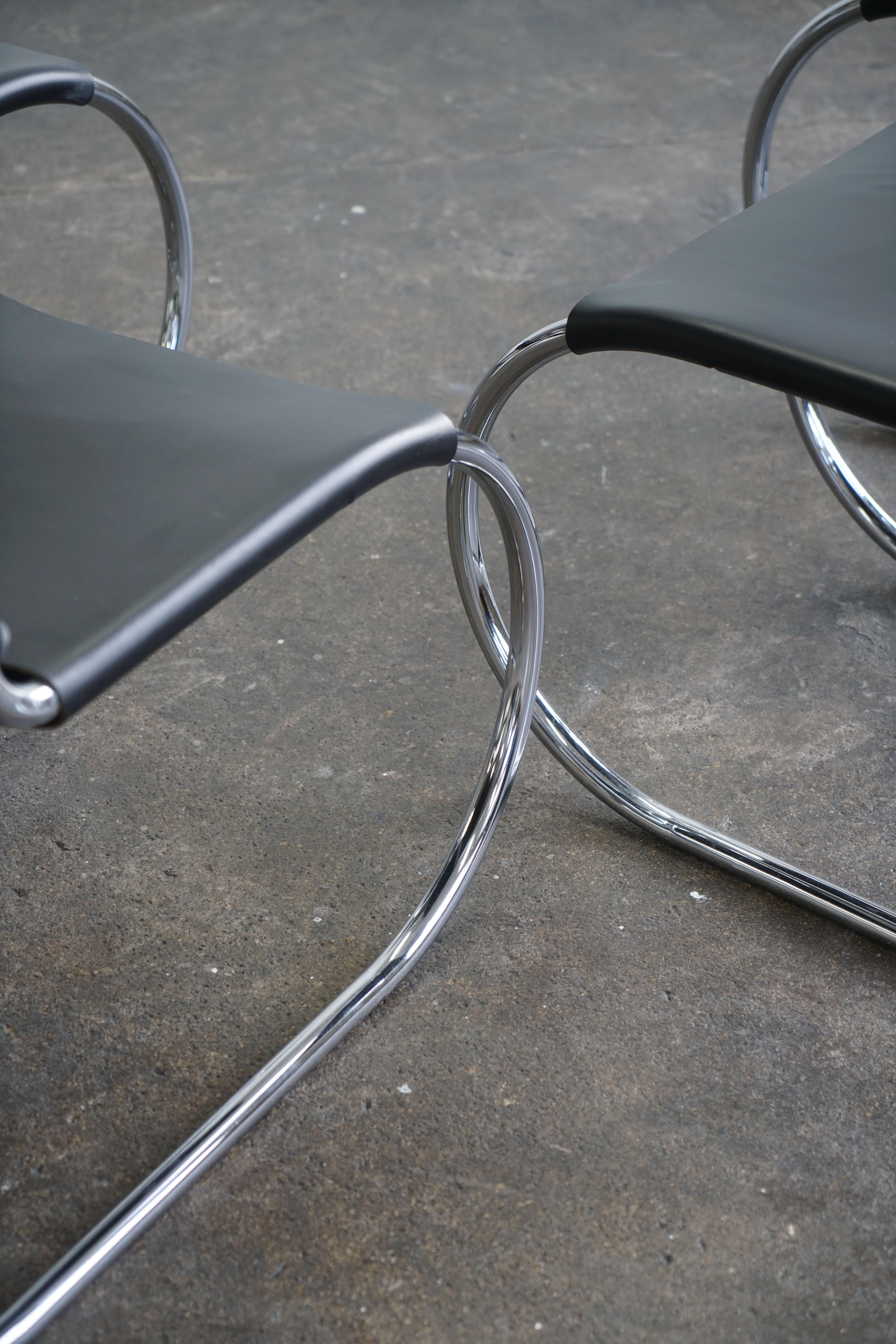 Set of 4 Mies van der Rohe Leather MR10 Cantilever Chairs for Knoll / Stendig 3