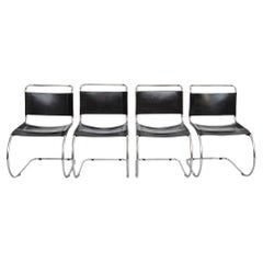 Set of 4 Mies van der Rohe MR10 Black Leather Easy Chairs, circa 1960