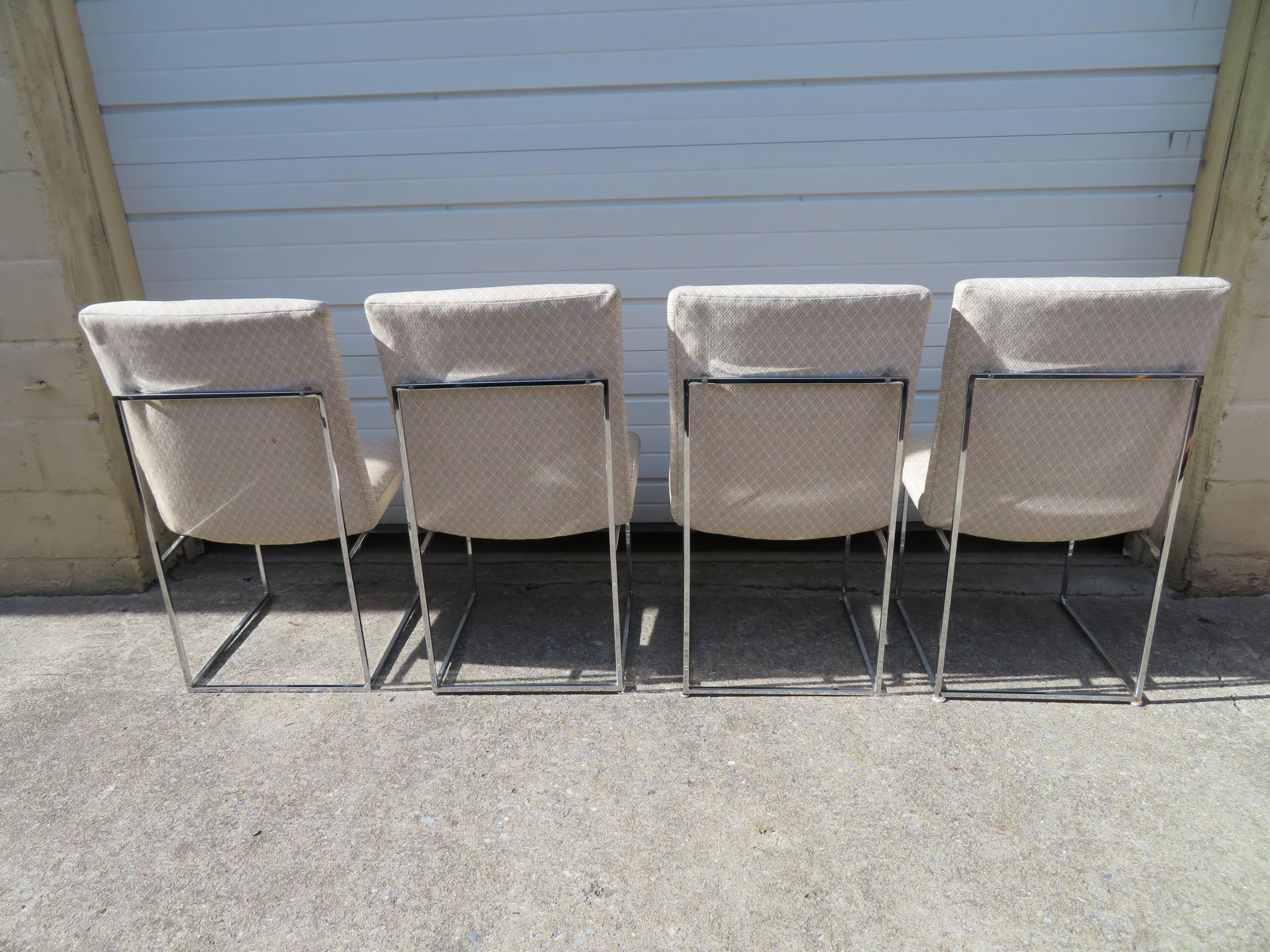 Late 20th Century Set of Four Milo Baughman Chrome Cube Architectural Dining Chairs, Midcentury For Sale