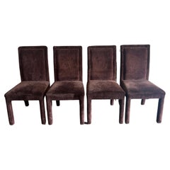 Ensemble de 4 chaises de salle à manger parsons Milo Baughman entièrement tapissées de velours