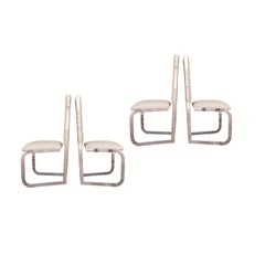 Set of 4 Milo Baughman Style Chrome & Leather Dining Chairs