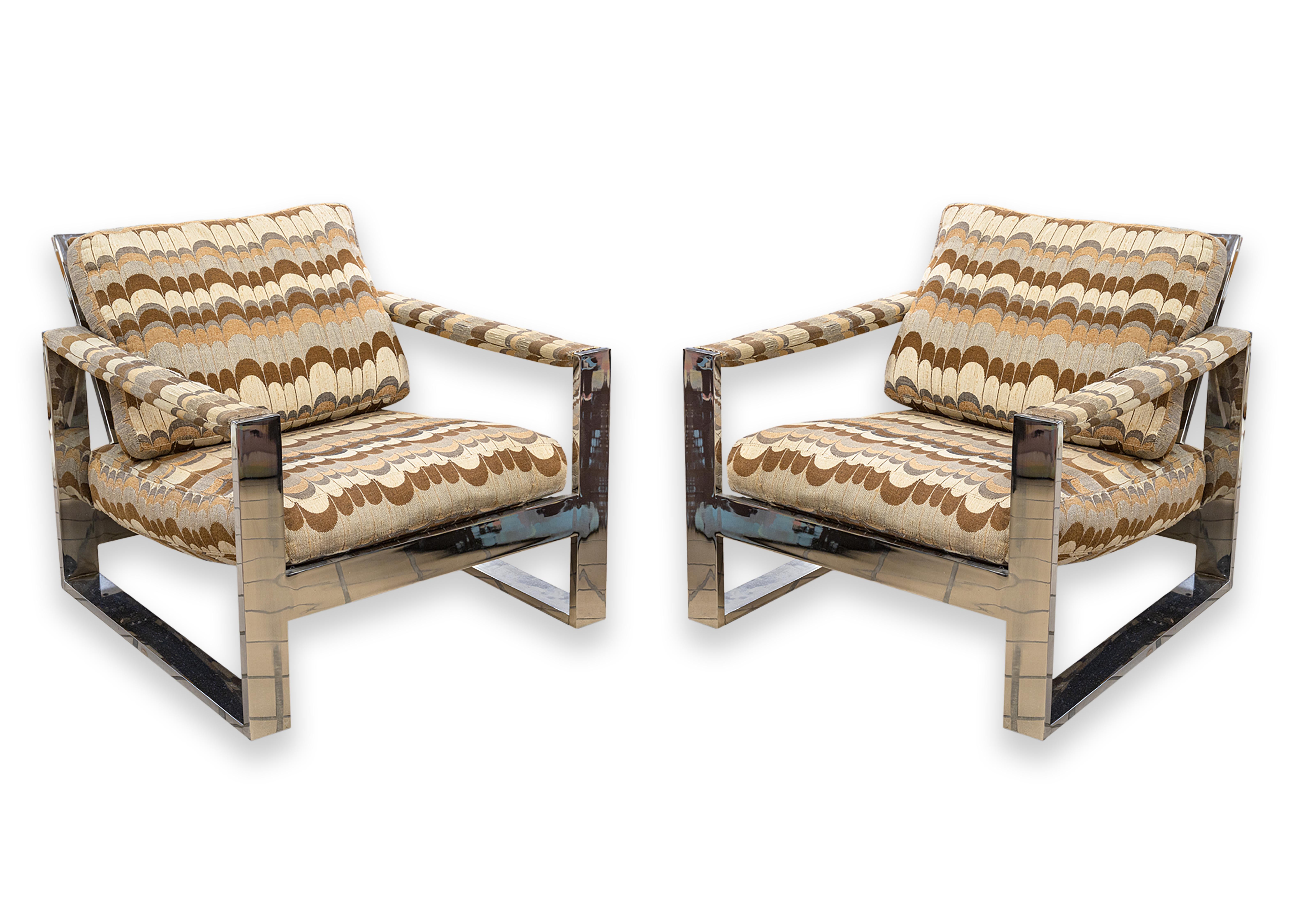 Set of 4 Milo Baughman Thayer Coggin Flat Bar Chrome Lounge Chairs Mid Century For Sale 7