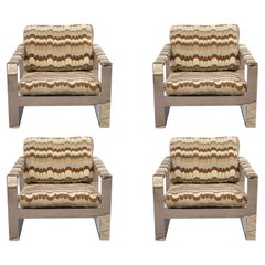 Ensemble de 4 chaises de salon chromées de Milo Baughman Thayer Coggin, mi-siècle