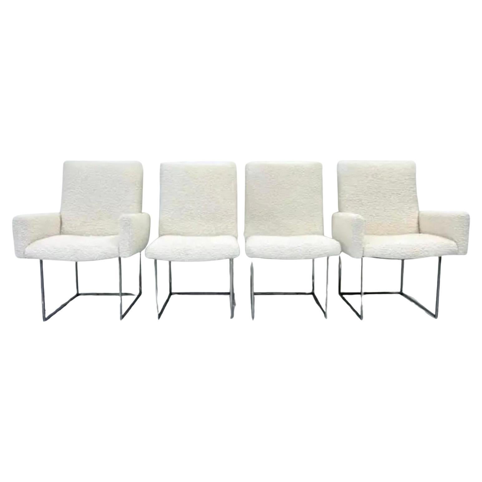 Ensemble de 4 chaises de salle à manger Milo Baughman en boucle ivoire, années 1970