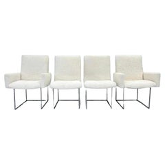 Set of 4 Milo Baughman Thin Line Dining Chairs in Ivory Boucle, 1970s