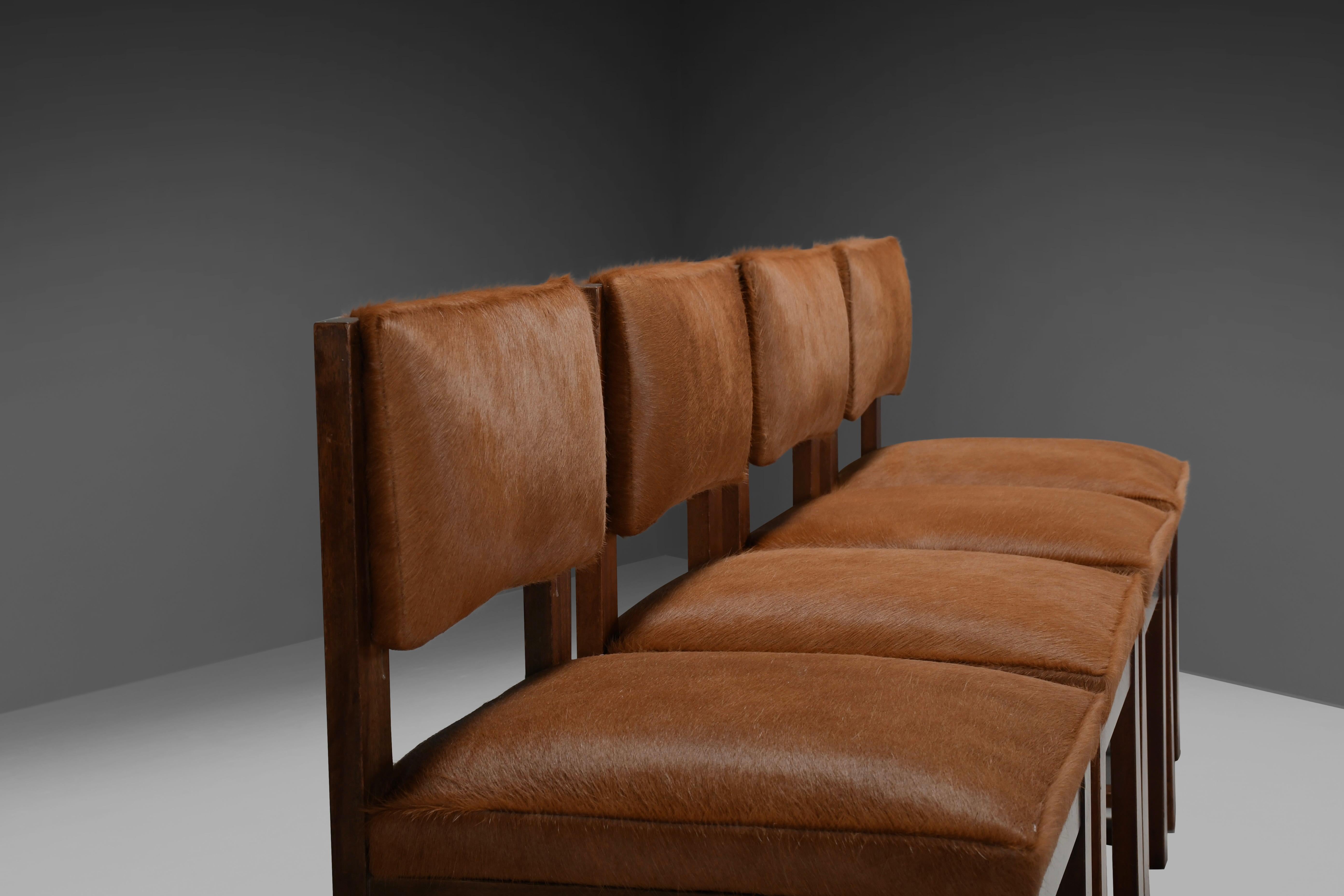 Dutch Set of 4 Minimalist Art Deco Dining Chairs in Cowhide, Netherlands, 1940s  For Sale