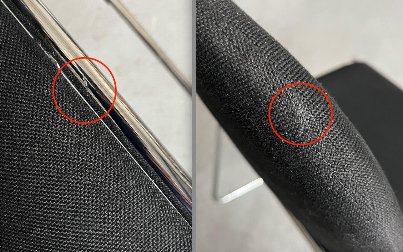 Set di 4 sedie da pranzo minimaliste in tessuto nero e acciaio cromato, impilabili in vendita 8