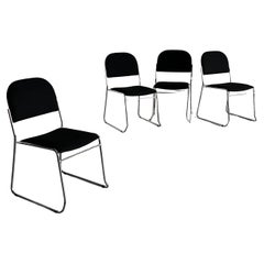 Set of 4 Minimalist Dining Chairs in Black Fabric and Chromed Steel, Stackable