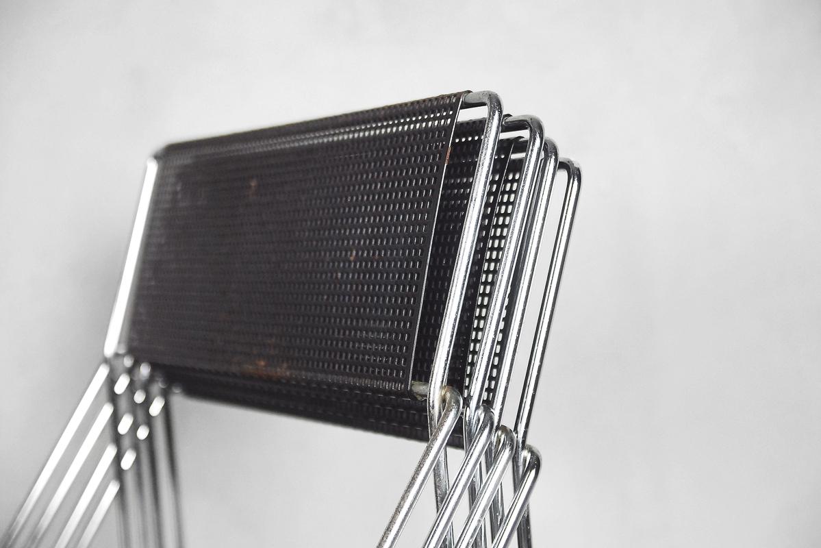 Set of 4 Minimalist Metal X-Line Chairs by Niels Jørgen Haugesen for Hybodan For Sale 13