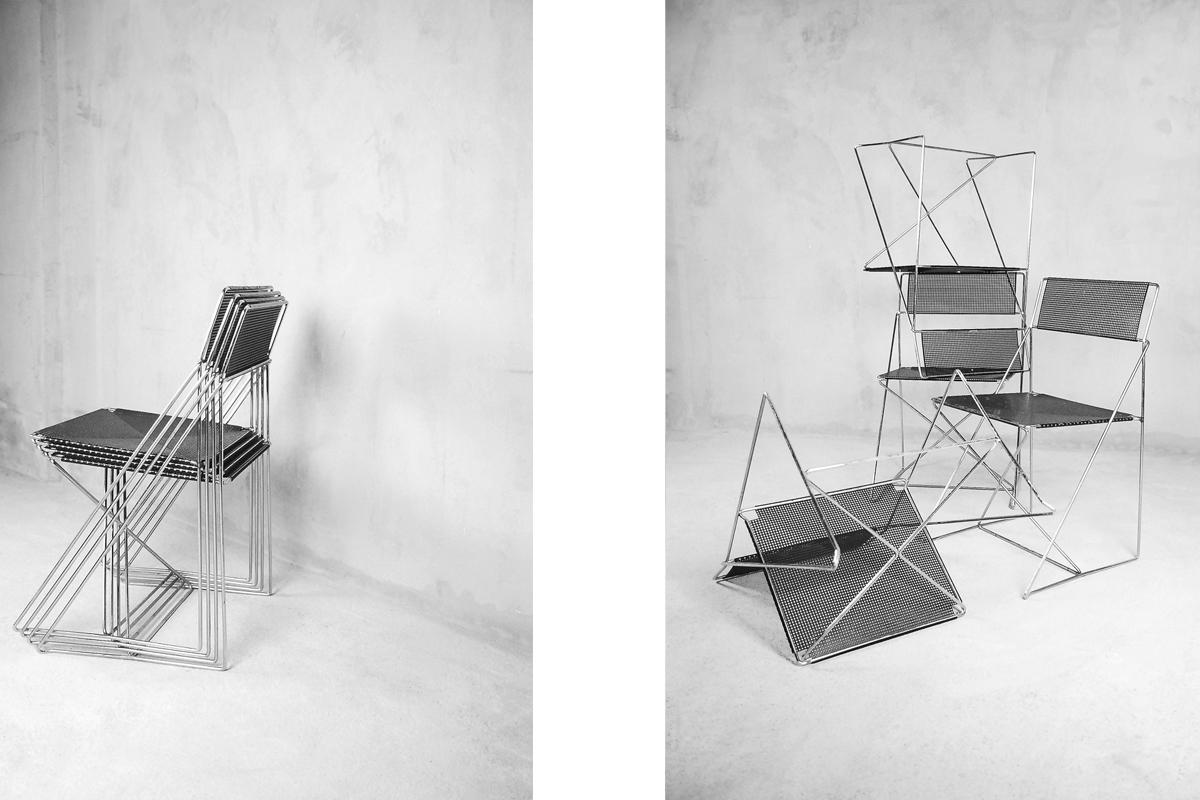 Satz von 4 minimalistischen X-Line Metallstühlen von Niels Jørgen Haugesen für Hybodan (Minimalistisch) im Angebot