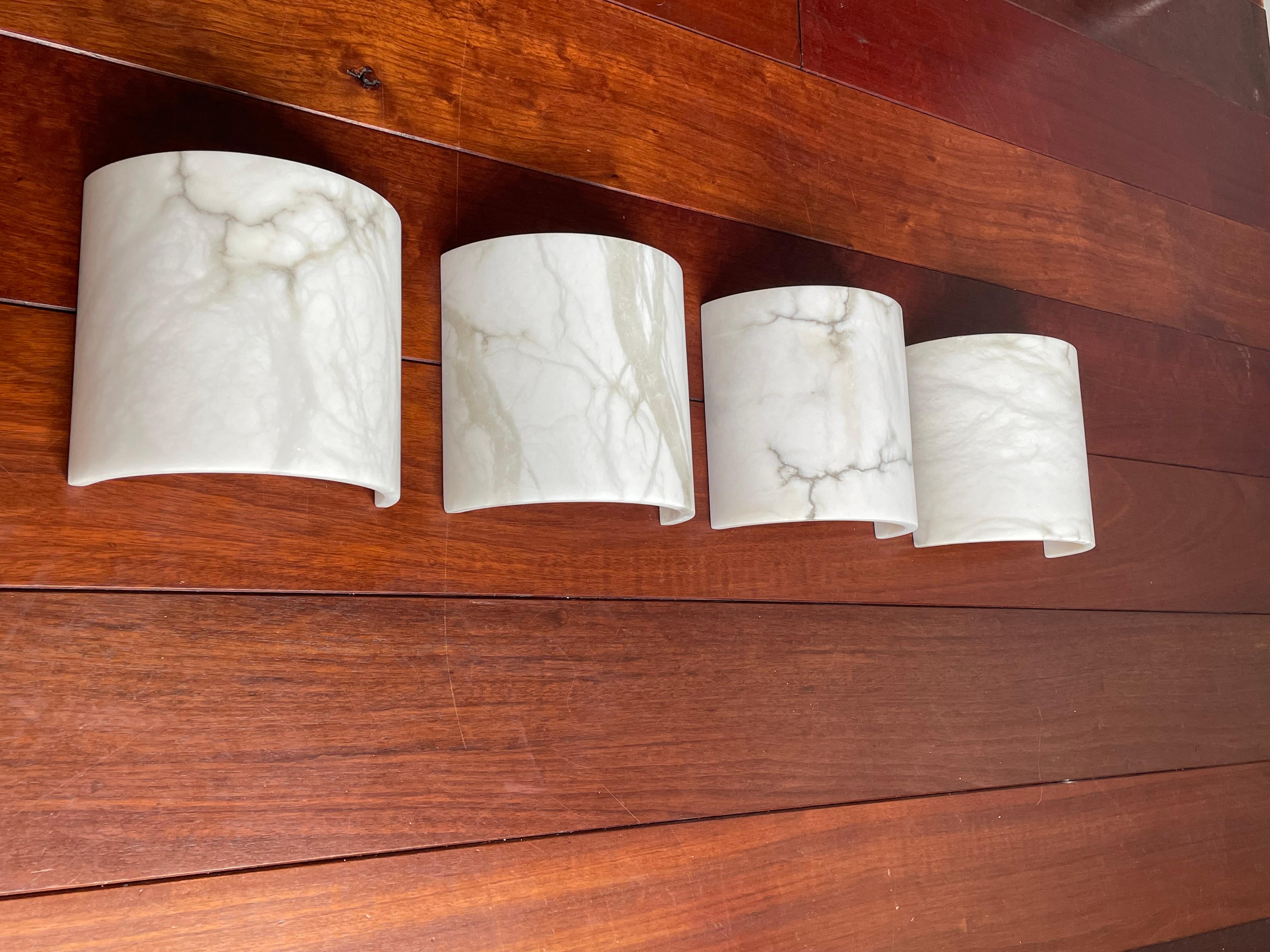 Set of 4 Mint Condition Art Deco Style Alabaster Wall Sconces / Light Fixtures 13