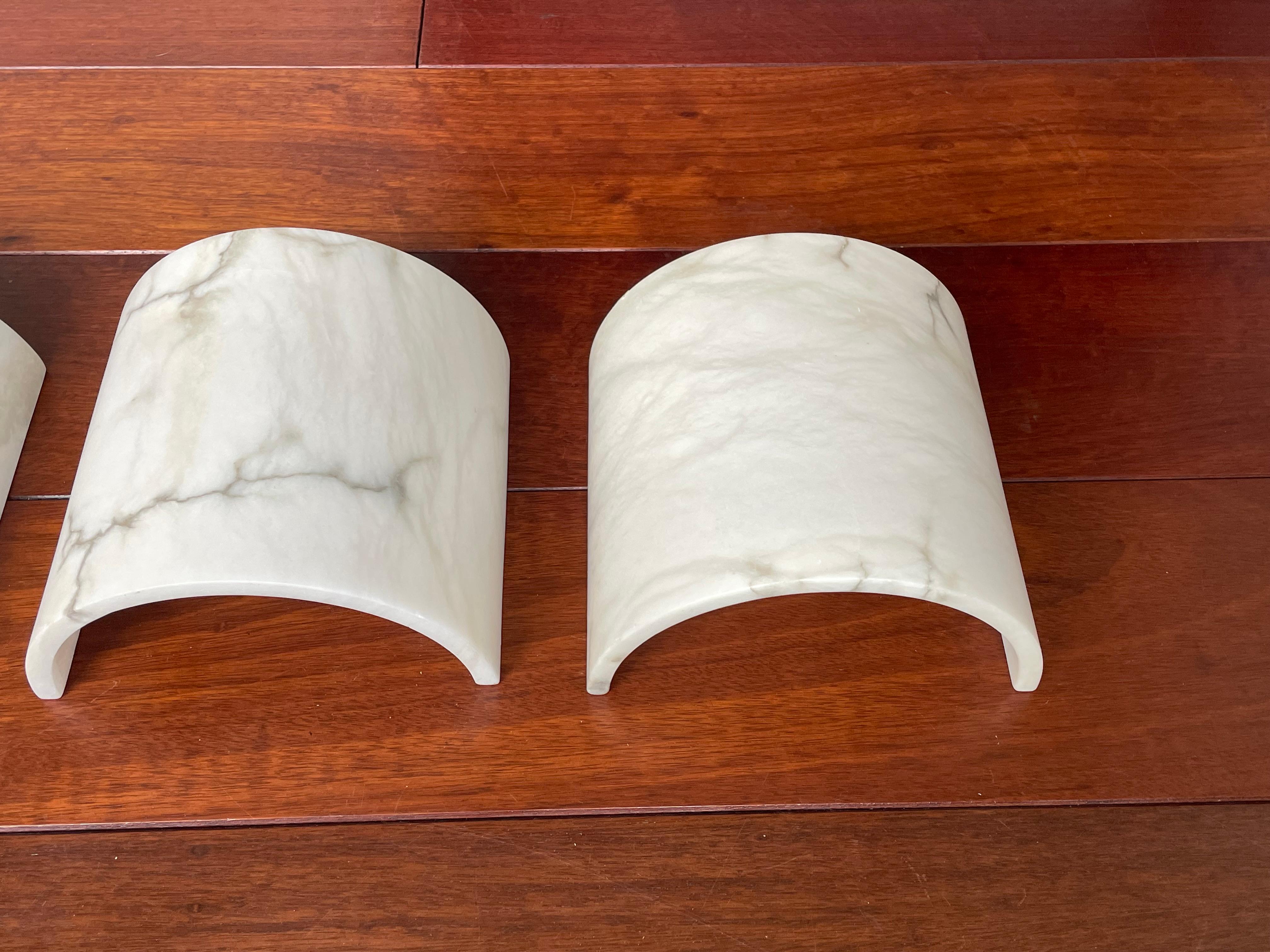 Italian Set of 4 Mint Condition Art Deco Style Alabaster Wall Sconces / Light Fixtures
